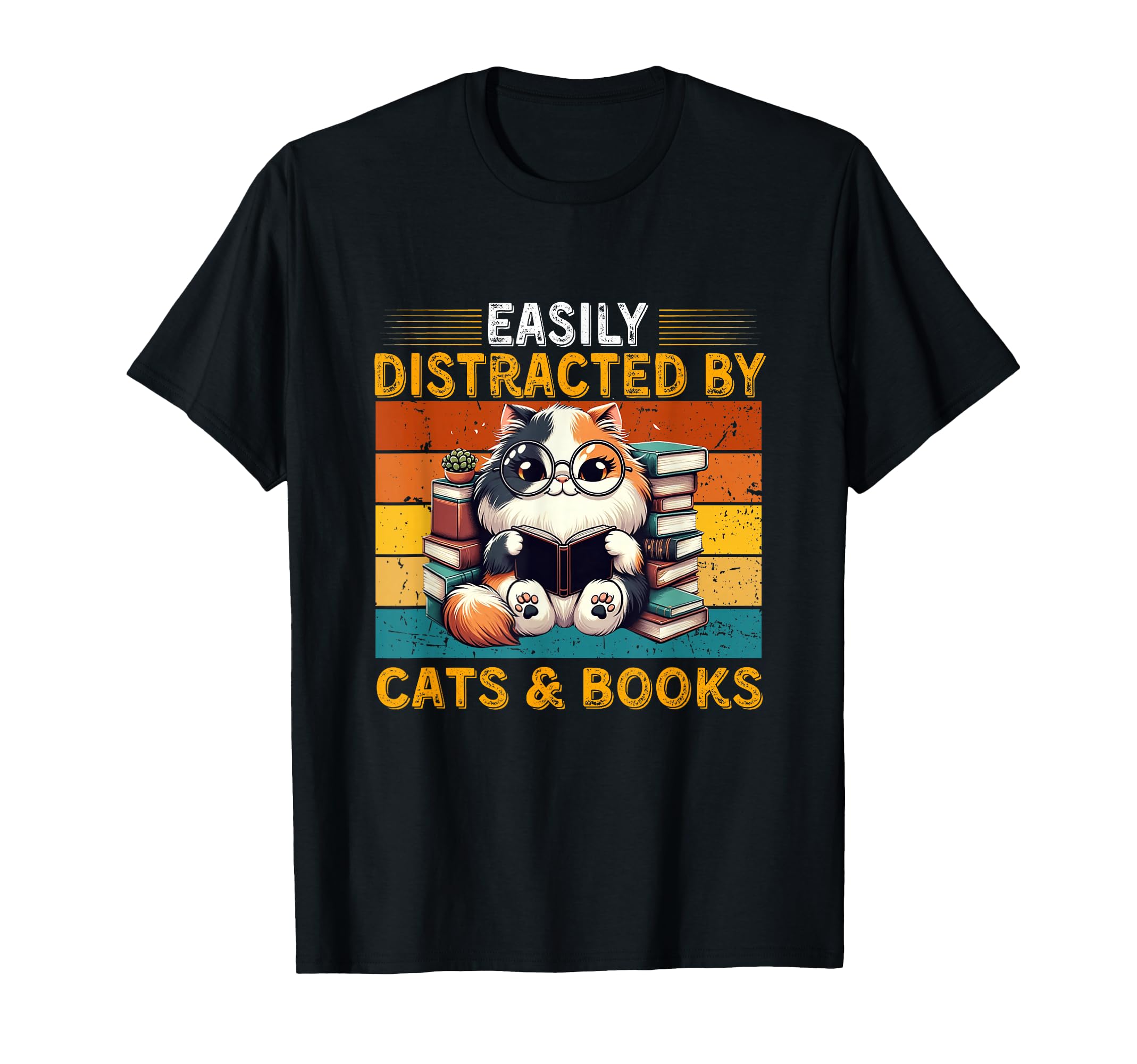Easily Distracted Cats And Books T-Shirt - Fun Novelty Design Unisex - T-Shirt, Sweatshirt, Hoodie