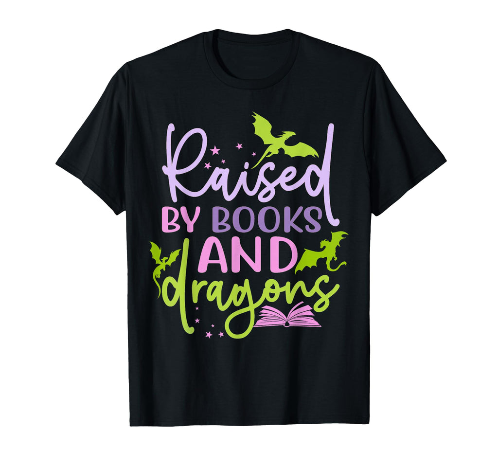 Raised Books And Dragons Fantasy T-Shirt - Fun Novelty Design Men Women - T-Shirt, Sweatshirt, Hoodie