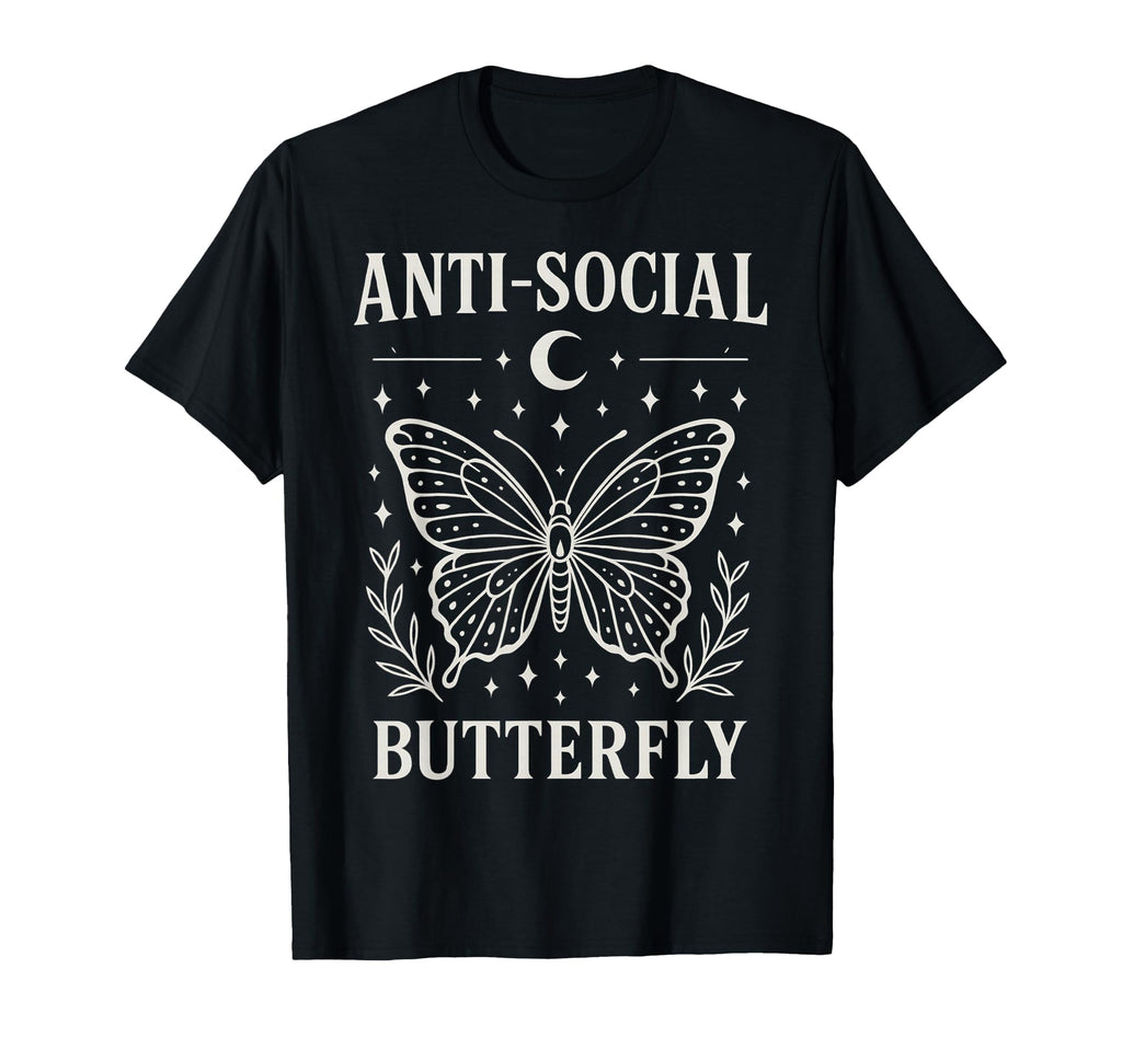 Anti Social Butterfly White Line Art T-Shirt - Minimalist Print for Adults - T-Shirt, Sweatshirt, Hoodie
