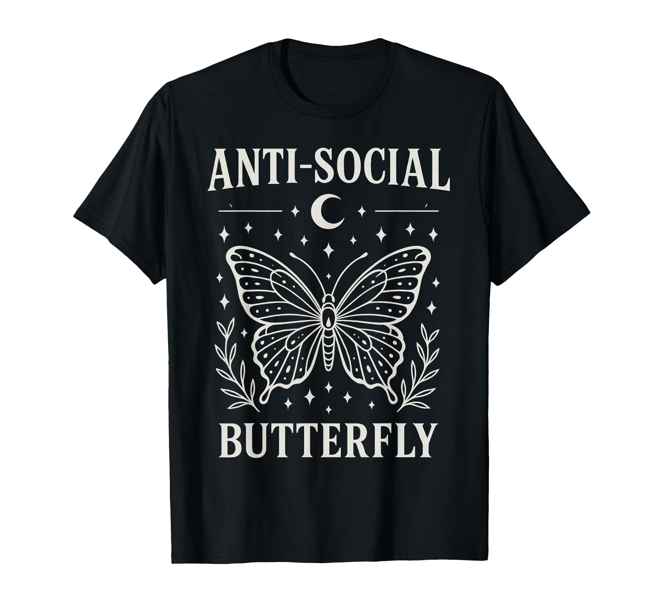 Anti Social Butterfly White Line Art T-Shirt - Minimalist Print for Adults - T-Shirt, Sweatshirt, Hoodie