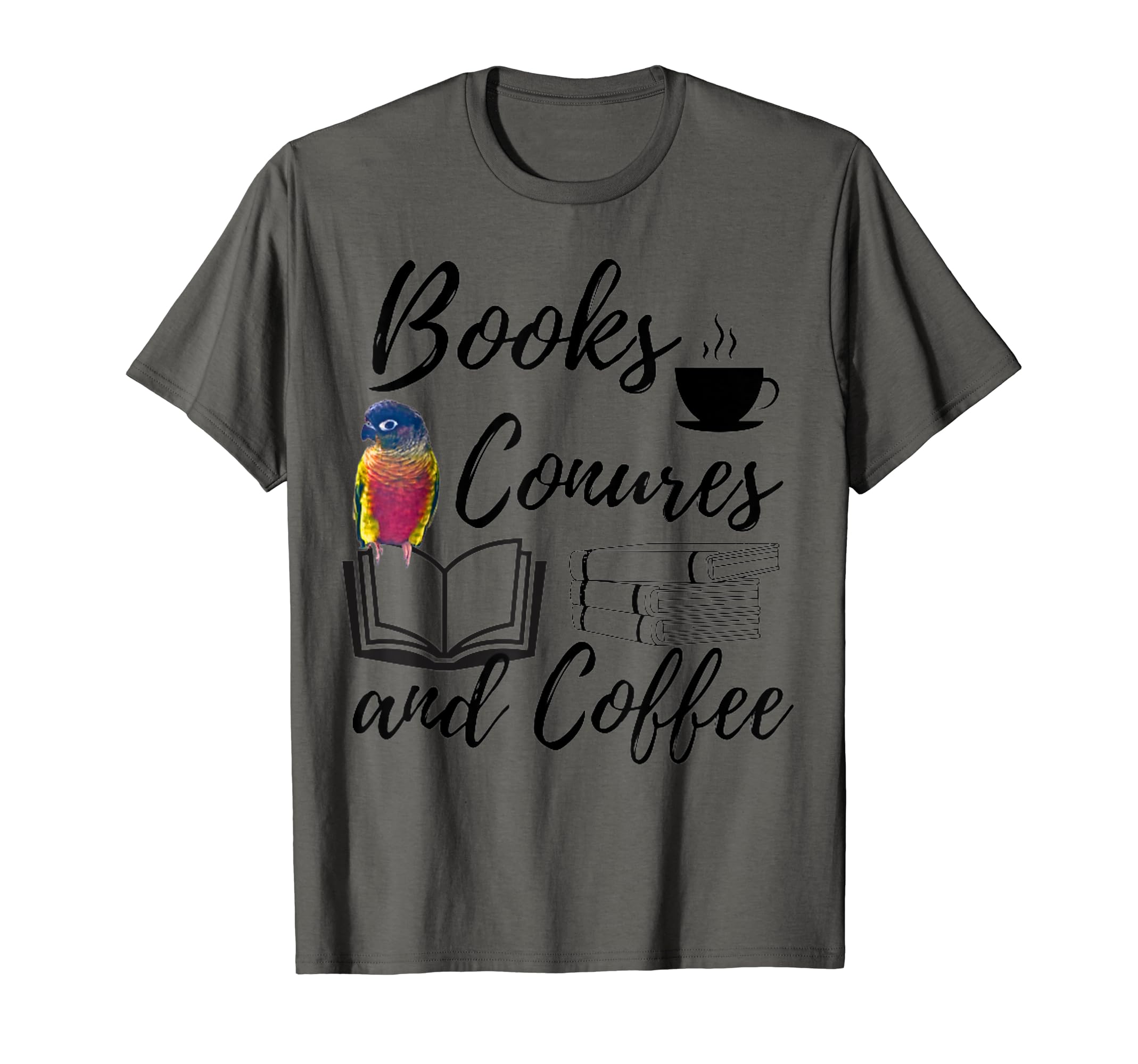 Books Conures And Coffee Bird Parrots T-Shirt - Graphic Print Men Women - T-Shirt, Sweatshirt, Hoodie
