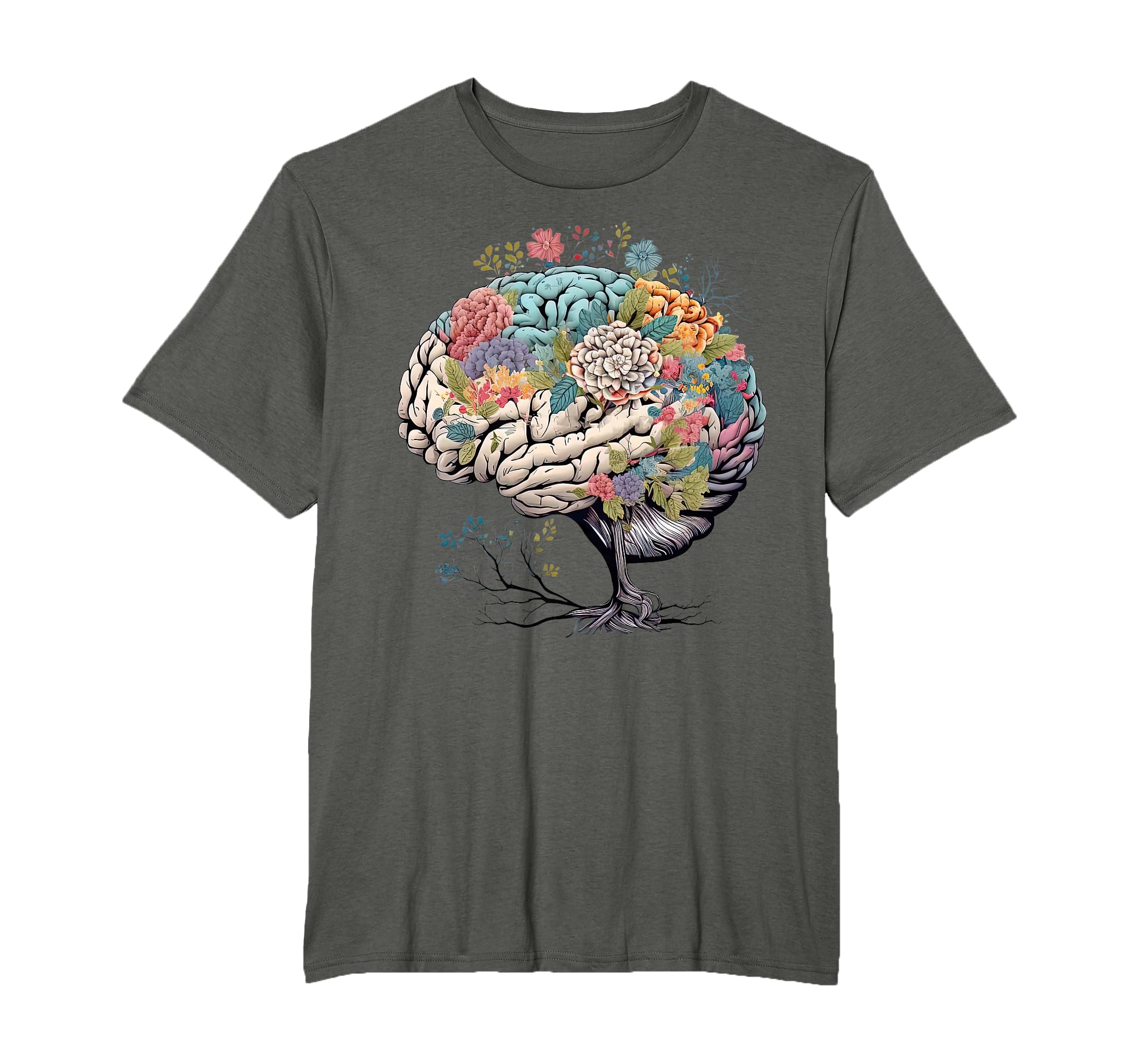 Floral Anatomical Brain Tree Mental T-Shirt - Trendy Graphic for Adults - T-Shirt, Sweatshirt, Hoodie