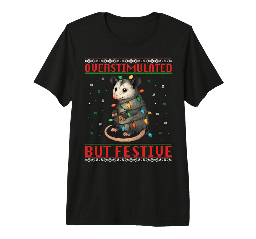 Overstimulated But Festive Possum Tri Blend T-Shirt - Unique Graphic Unisex - T-Shirt, Sweatshirt, Hoodie