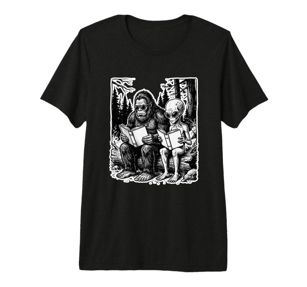 Bookish Bigfoot Alien Reading Funny T-Shirt - Aesthetic Graphic Unisex - T-Shirt, Sweatshirt, Hoodie