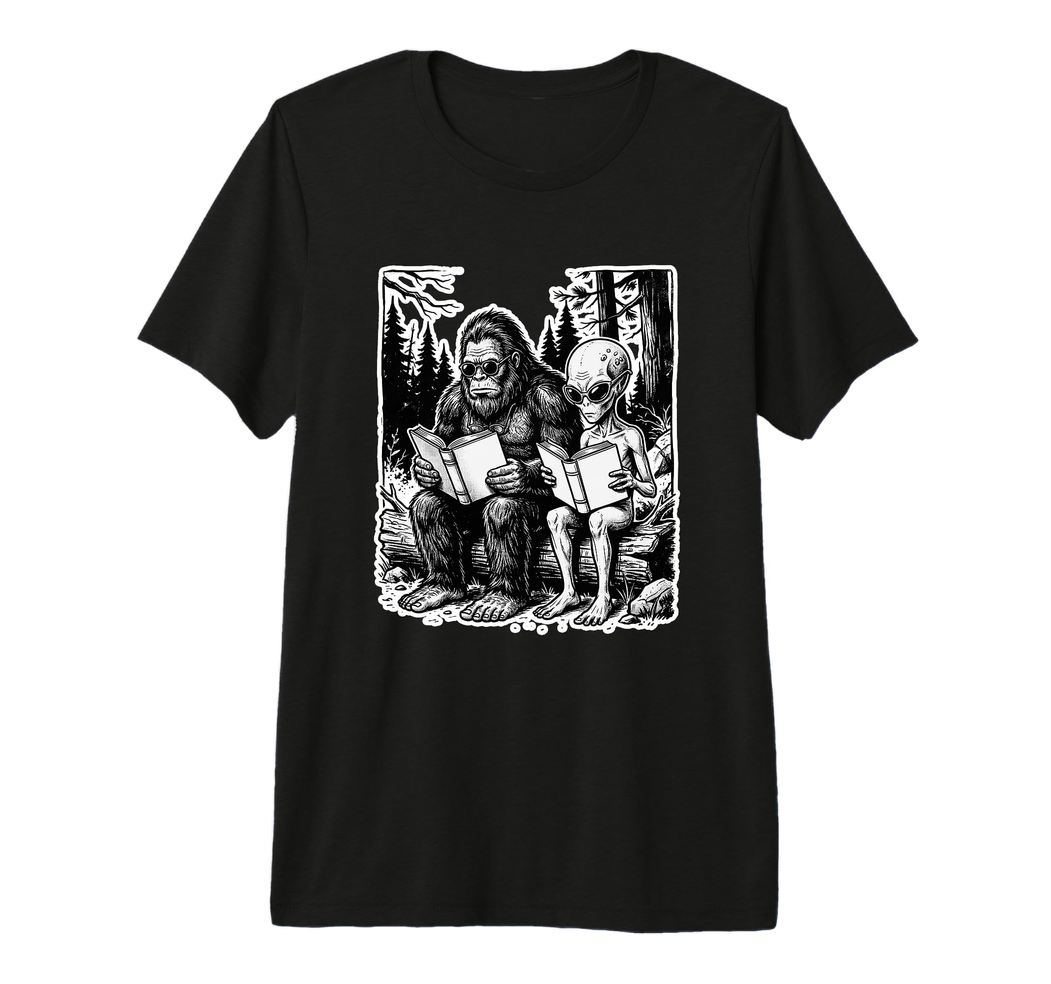 Bookish Bigfoot Alien Reading Funny T-Shirt - Aesthetic Graphic Unisex - T-Shirt, Sweatshirt, Hoodie