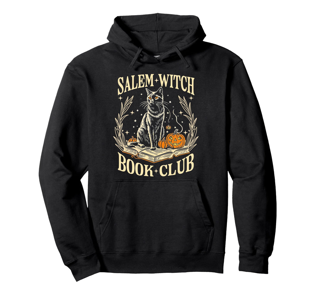 Salem Witch Book Club Spooky Black Cat Hoodie - Custom Art Print Men Women - T-Shirt, Sweatshirt, Hoodie