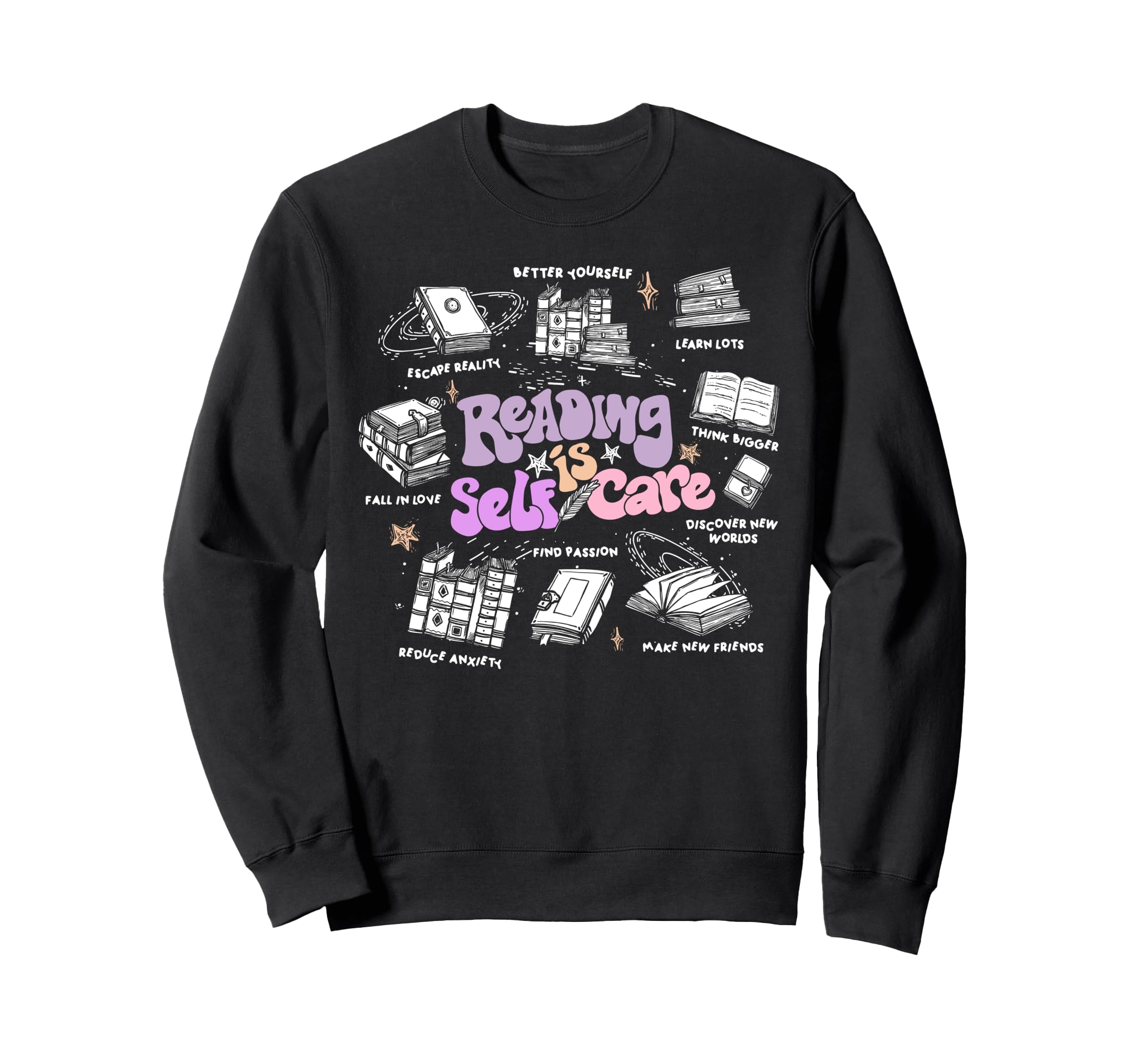 Groovy Reading Is Self Care Book Lover Sweatshirt - Graphic Print Unisex - T-Shirt, Sweatshirt, Hoodie
