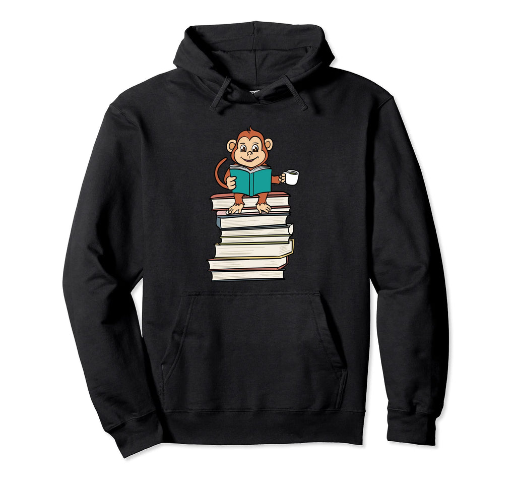 Monkey Reading Books Literature Coffee Hoodie - Novelty Apparel for Adults - T-Shirt, Sweatshirt, Hoodie
