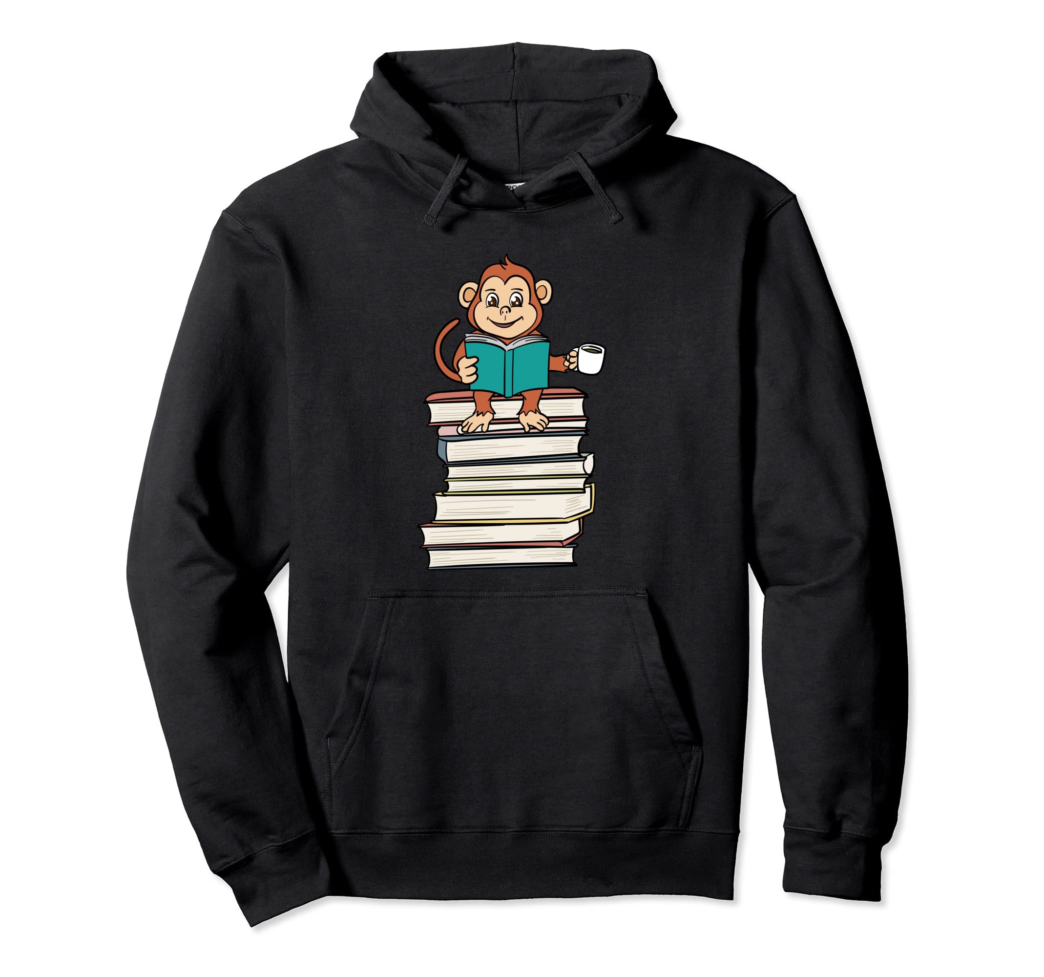 Monkey Reading Books Literature Coffee Hoodie - Novelty Apparel for Adults - T-Shirt, Sweatshirt, Hoodie