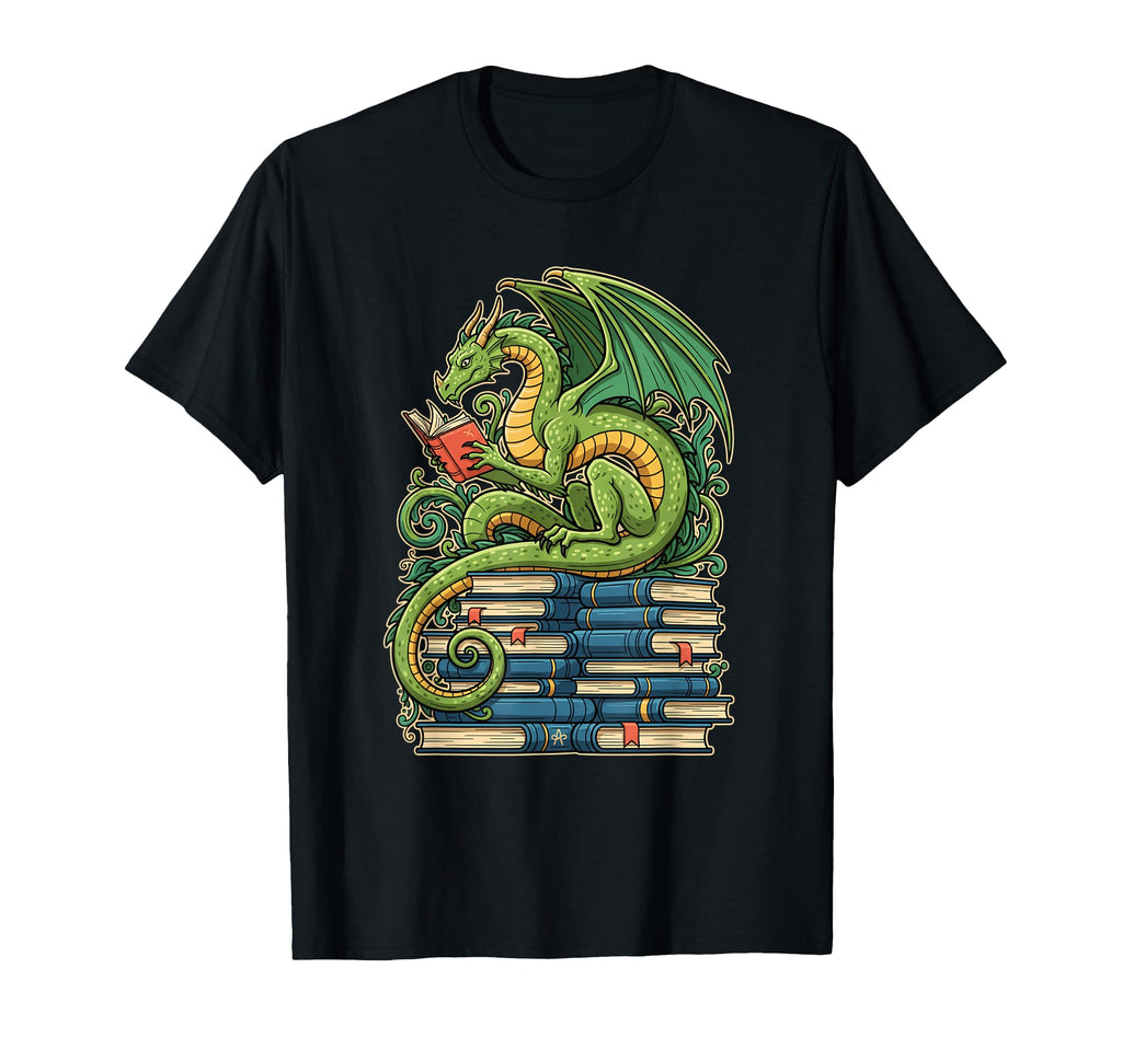 Reading Dragon Bibliophile Book T-Shirt - Casual Everyday Wear Men Women - T-Shirt, Sweatshirt, Hoodie
