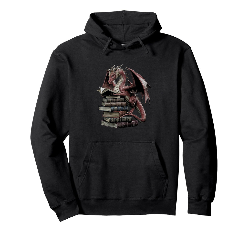 Wise Dragon Reading Books Fantasy Lovers Hoodie - Unique Graphic for Adults - T-Shirt, Sweatshirt, Hoodie