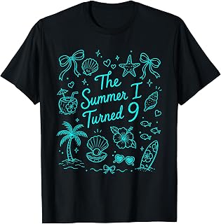 The Summer I Turned 9 Tropical Beach Birthday T-Shirt Unisex T-shirt, Sweatshirt, Hoodie, Long Sleeve Tee - T-Shirt, Sweatshirt, Hoodie