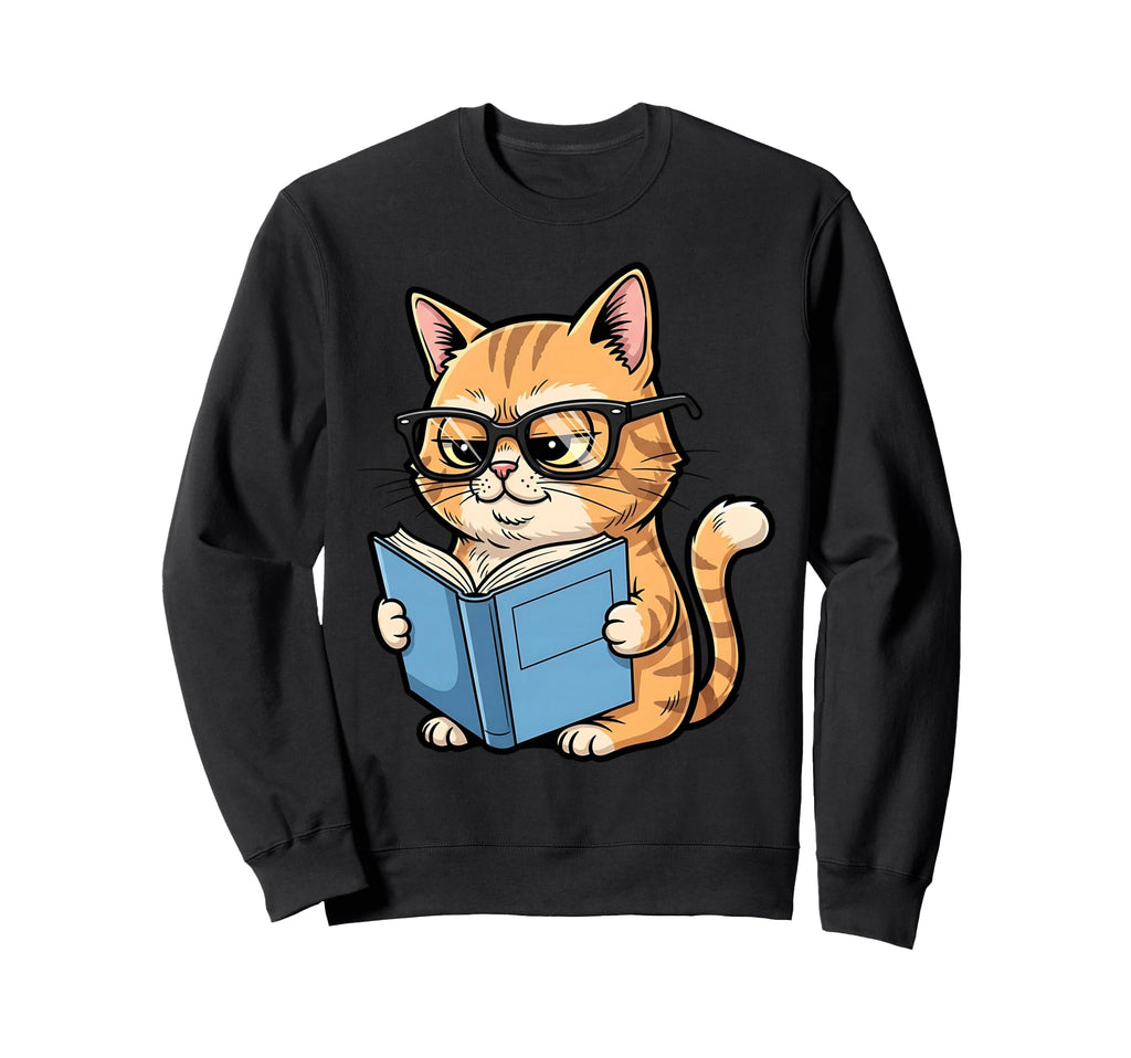 Cat Reading Book Nerd Kitty Bookworm Sweatshirt - Trendy Graphic Men Women - T-Shirt, Sweatshirt, Hoodie