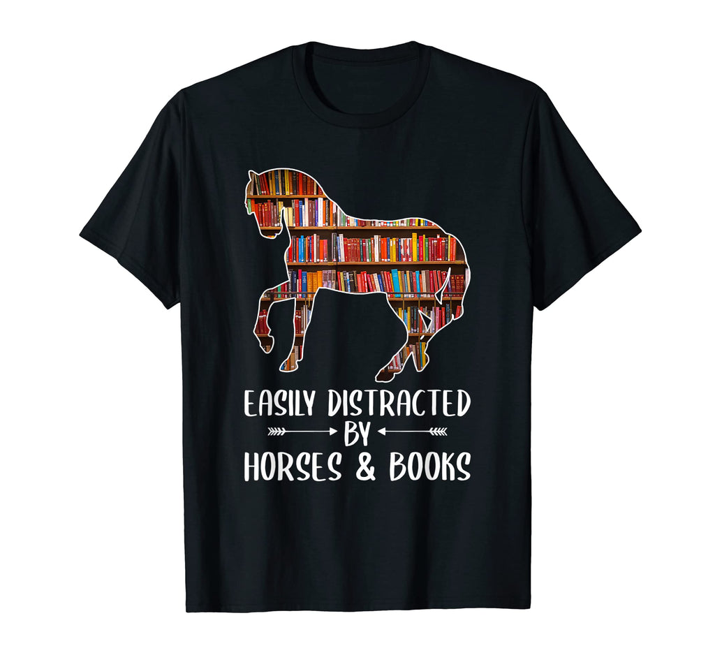 Easily Distracted Horse And Books T-Shirt - Fun Novelty Design Unisex - T-Shirt, Sweatshirt, Hoodie