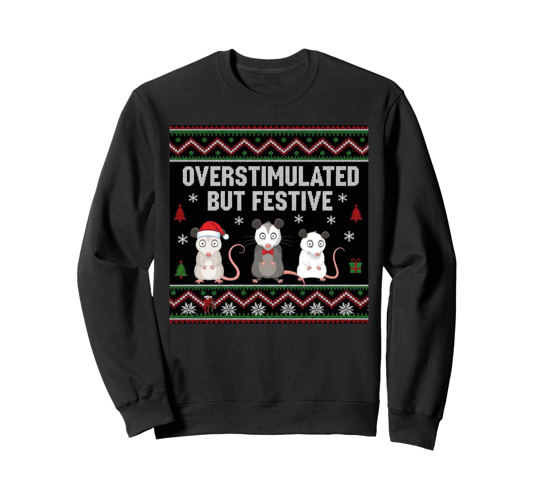 Overstimulated But Festive Opossum Sweatshirt - Minimalist Print Unisex - T-Shirt, Sweatshirt, Hoodie