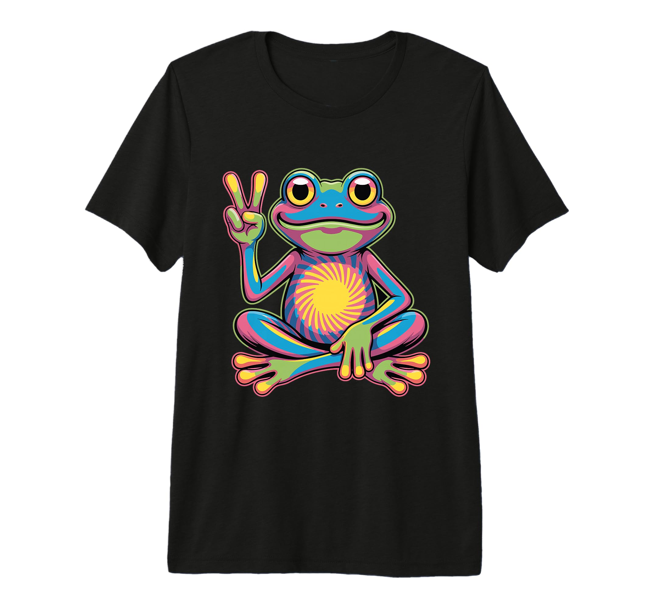 Psychedelic Frog Peace Sign Meditation T-Shirt - Streetwear Style Unisex - T-Shirt, Sweatshirt, Hoodie