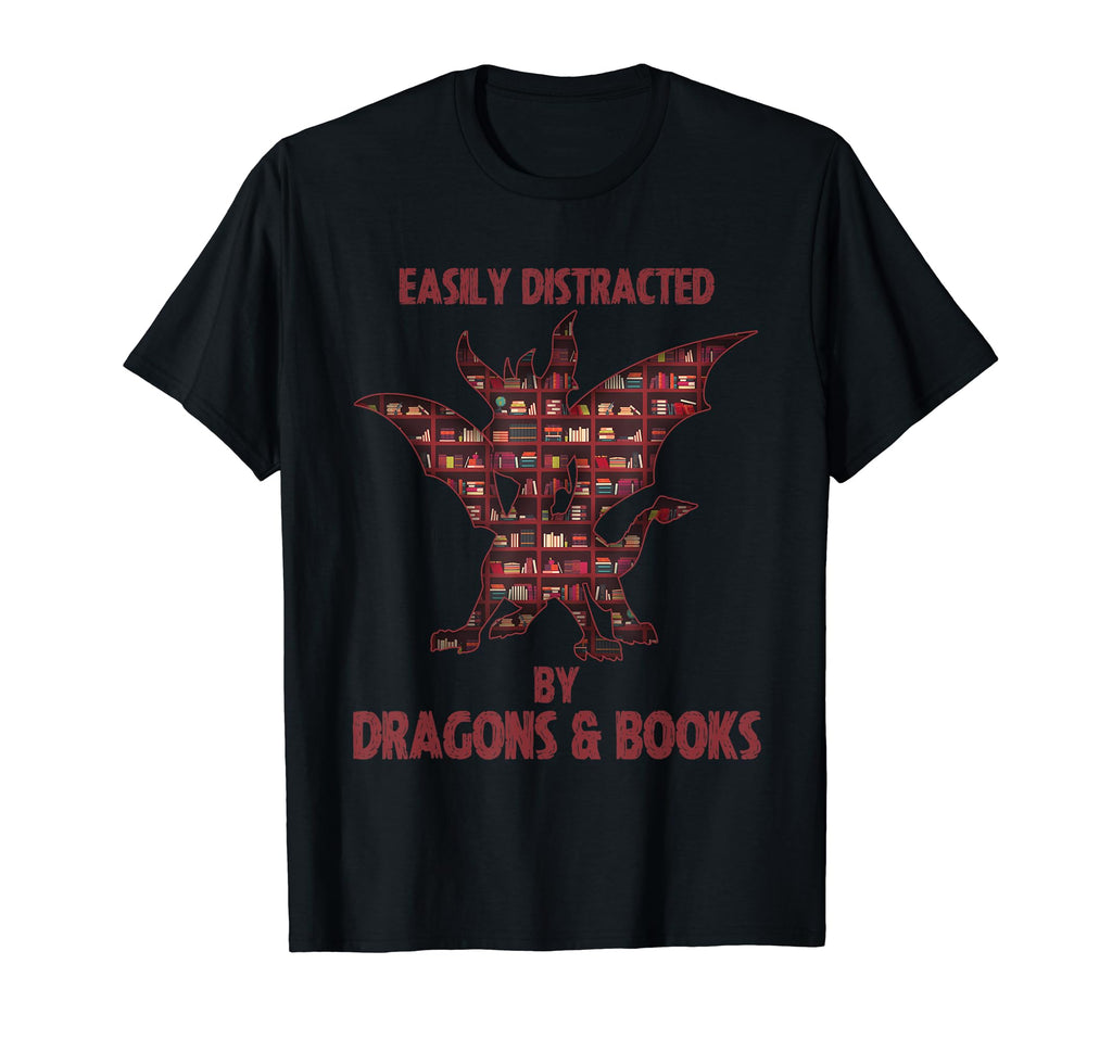 Funny Distracted Dragons And Books Bookworm T-Shirt - Graphic Print Unisex - T-Shirt, Sweatshirt, Hoodie