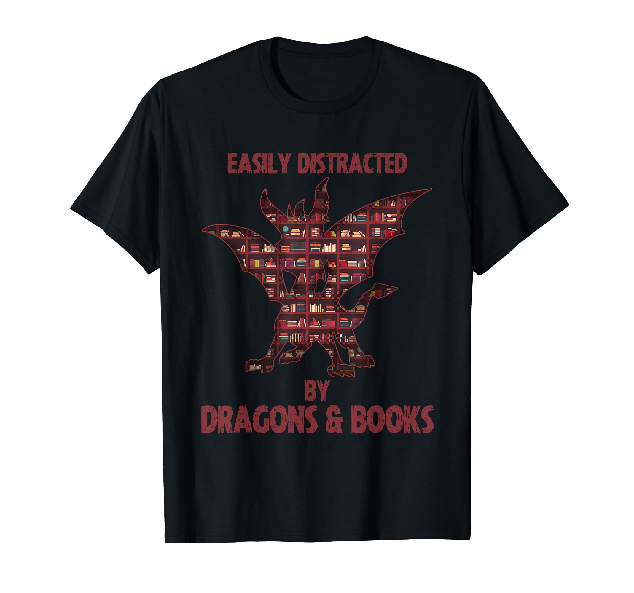 Funny Distracted Dragons And Books Bookworm T-Shirt - Graphic Print Unisex - T-Shirt, Sweatshirt, Hoodie
