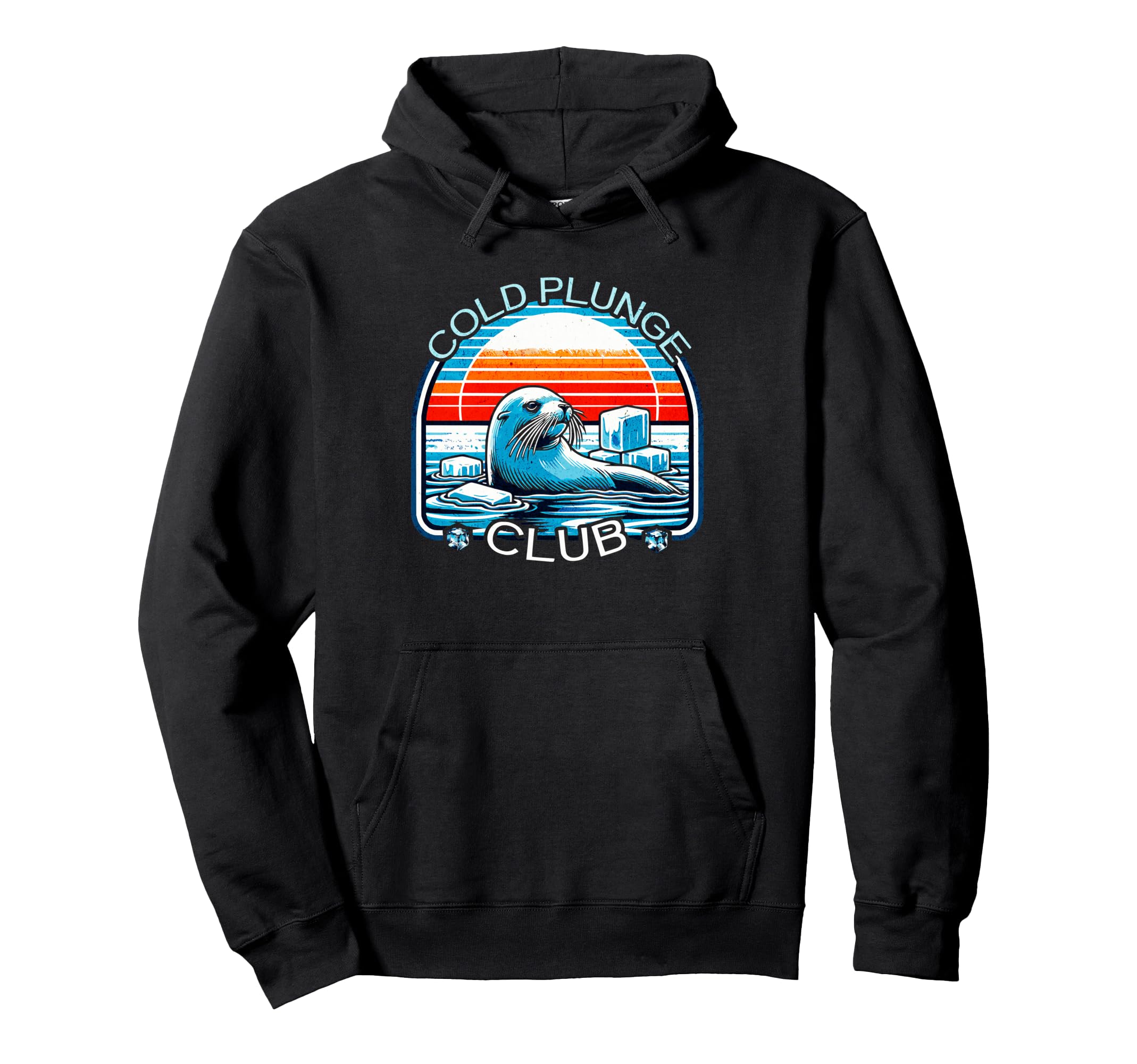 Cold Plunge Club Ice Bath Sunset Seal Hoodie - Minimalist Print for Adults - T-Shirt, Sweatshirt, Hoodie