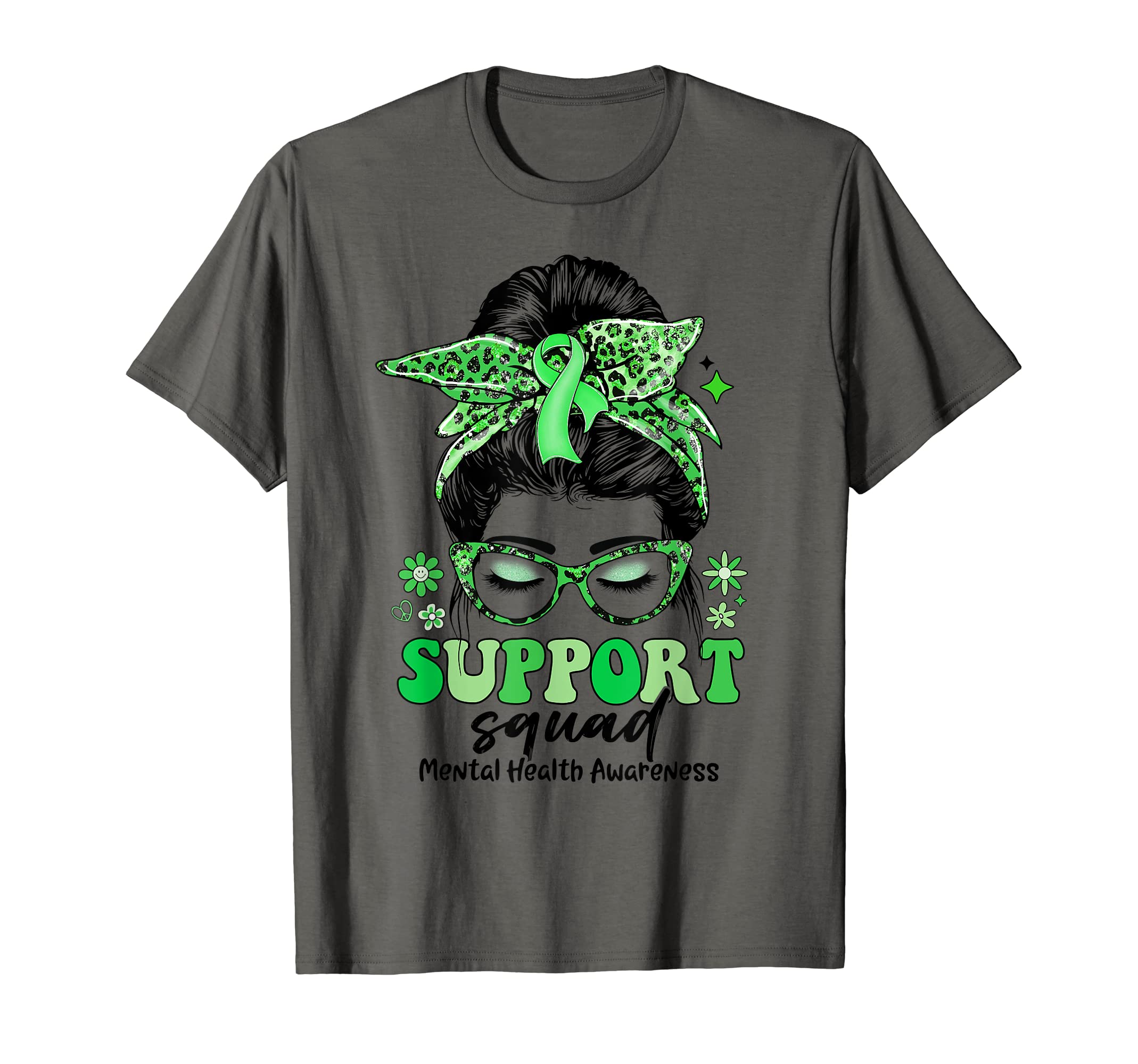 Groovy Support Squad Messy Bun Mental T-Shirt - Graphic Print for Adults - T-Shirt, Sweatshirt, Hoodie