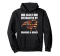Easily Distracted Dragon And Books Hoodie - Trendy Graphic Unisex - T-Shirt, Sweatshirt, Hoodie