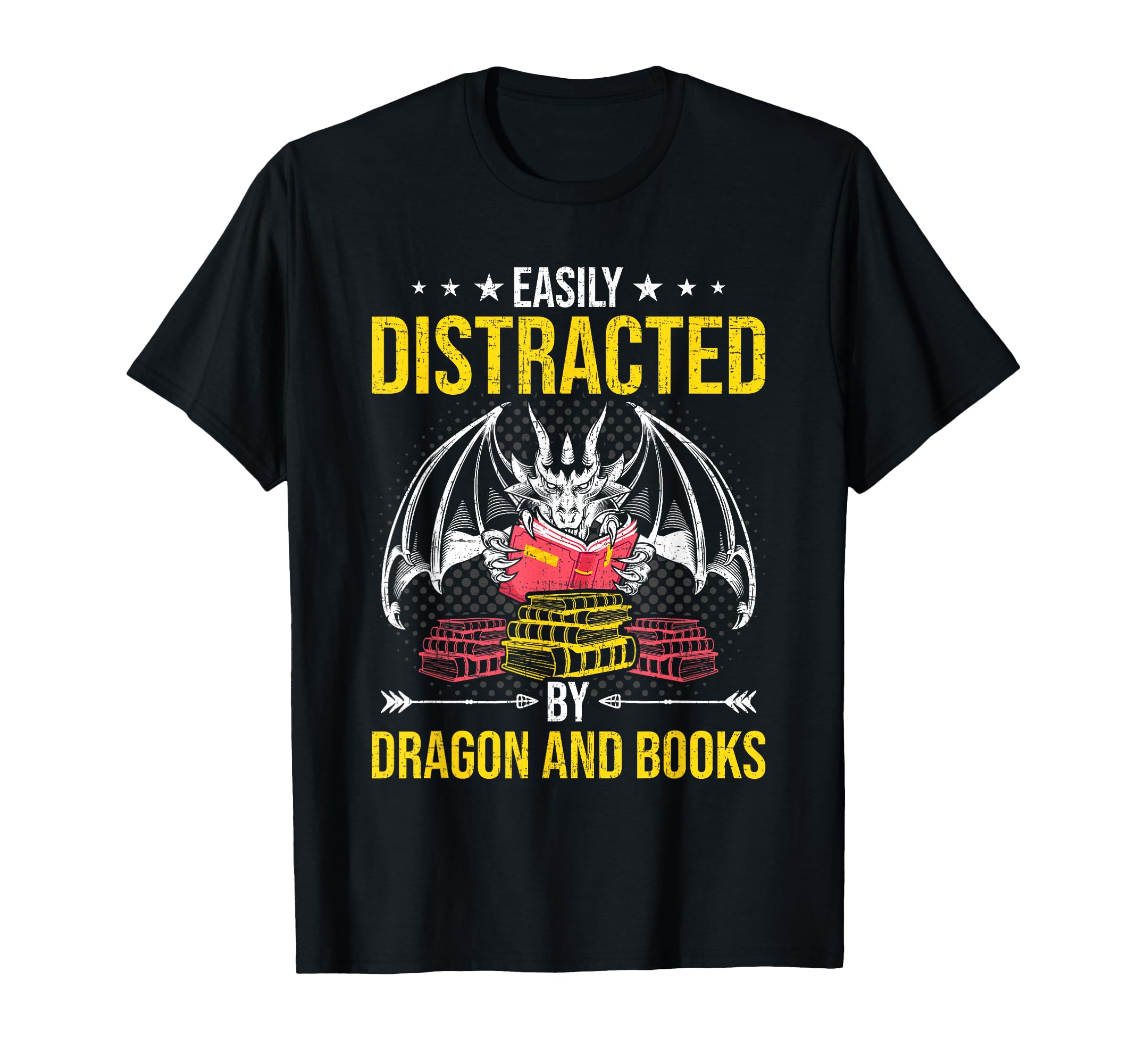 Easily Distracted Dragon And Books T-Shirt - Fun Novelty Design Men Women - T-Shirt, Sweatshirt, Hoodie