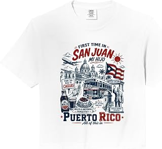 First Time in San Juan Puerto Rico PR Viral Meme Vacation Comfort Colors Crop Top Unisex T-shirt, Sweatshirt, Hoodie, Long Sleeve Tee - T-Shirt, Sweatshirt, Hoodie