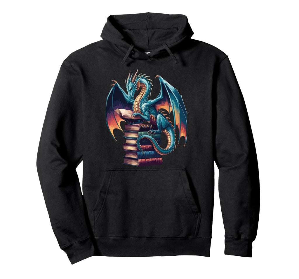 Distressed Bookworm Dragon Reading Hoodie - Unique Graphic for Adults - T-Shirt, Sweatshirt, Hoodie