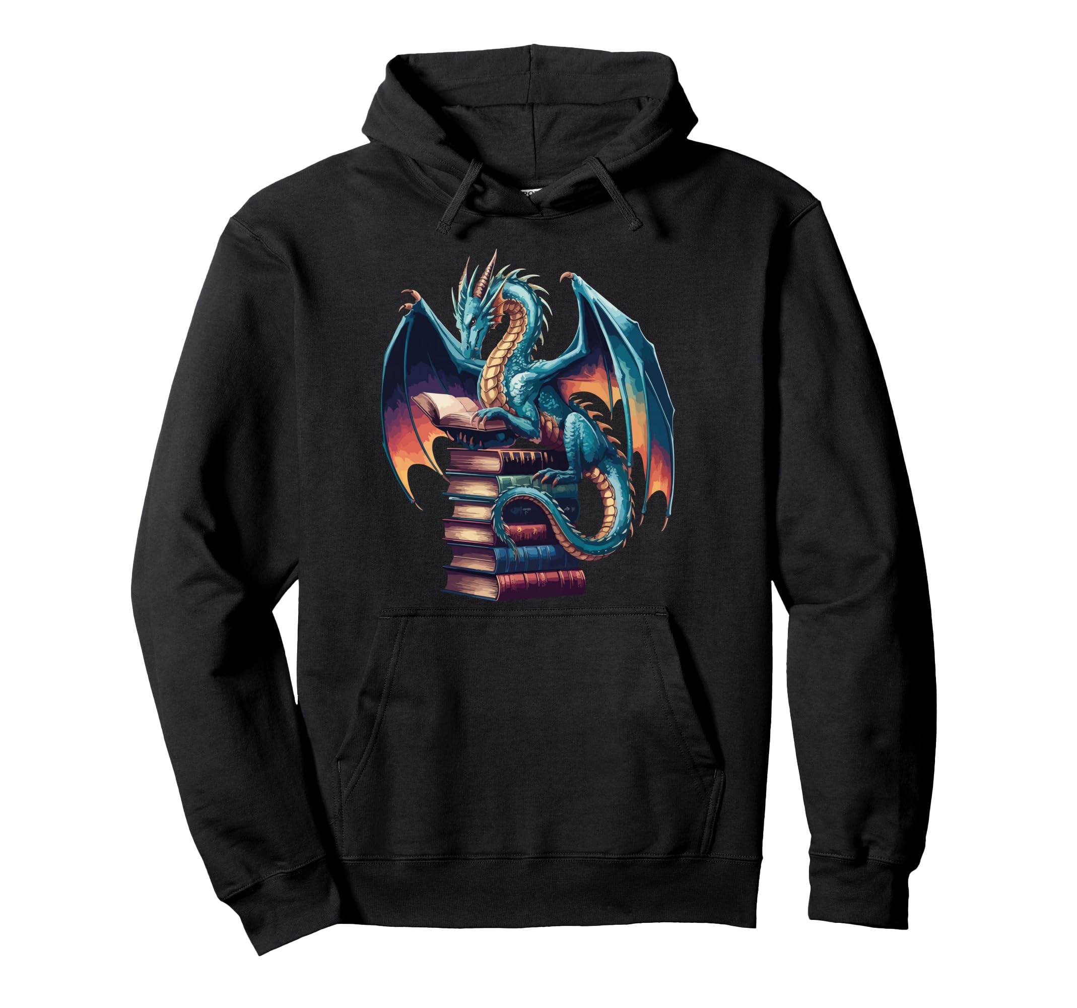 Distressed Bookworm Dragon Reading Hoodie - Unique Graphic for Adults - T-Shirt, Sweatshirt, Hoodie