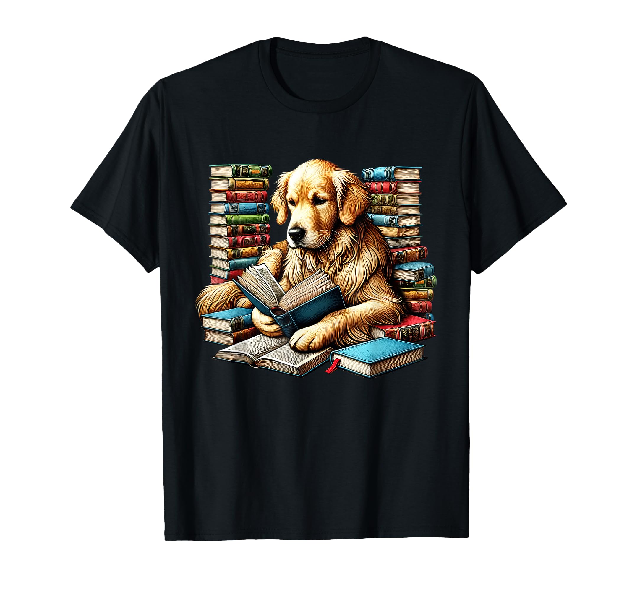 Golden Retriever Reading Book Reader T-Shirt - Novelty Apparel Unisex - T-Shirt, Sweatshirt, Hoodie