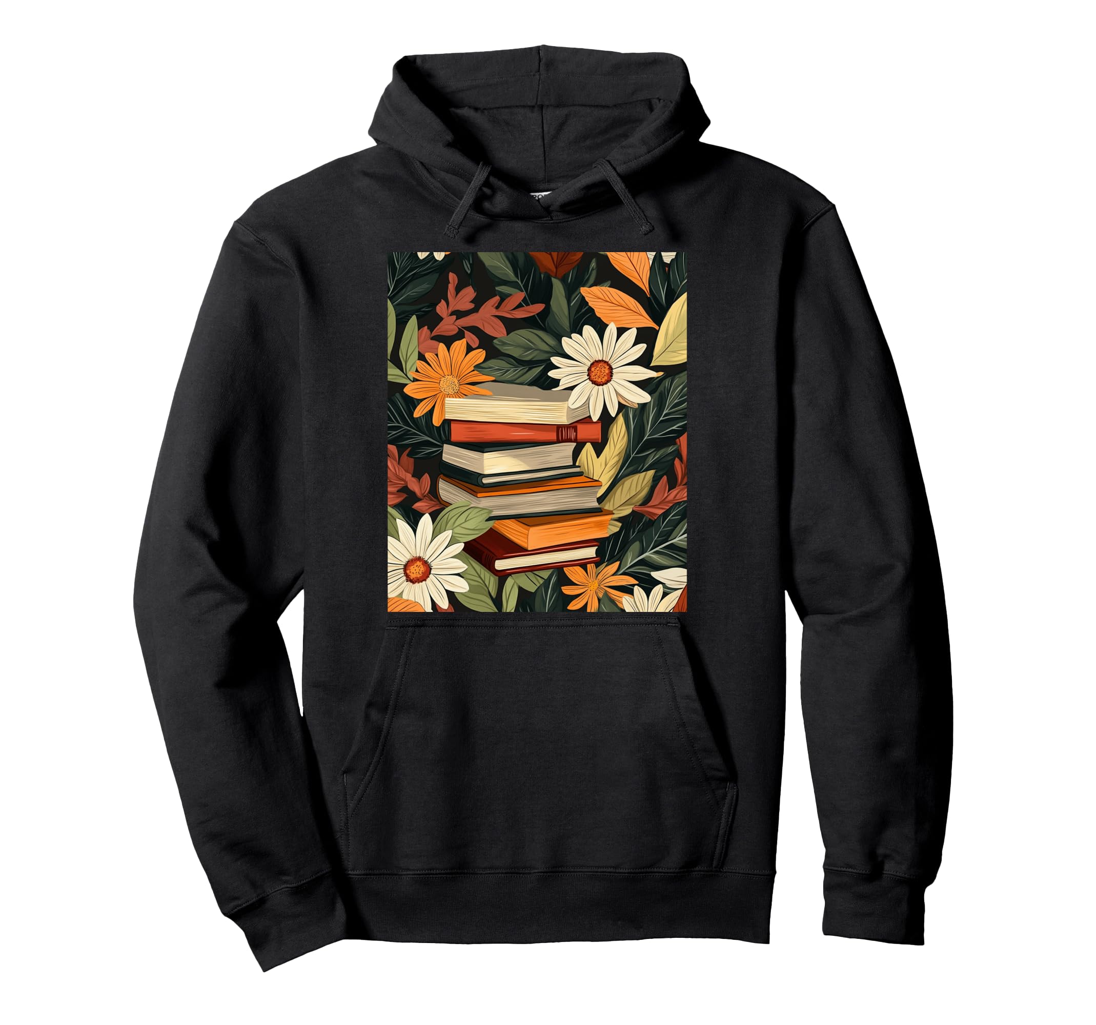 Books And Autumn Leaves Stack Hoodie - Custom Art Print for Adults - T-Shirt, Sweatshirt, Hoodie