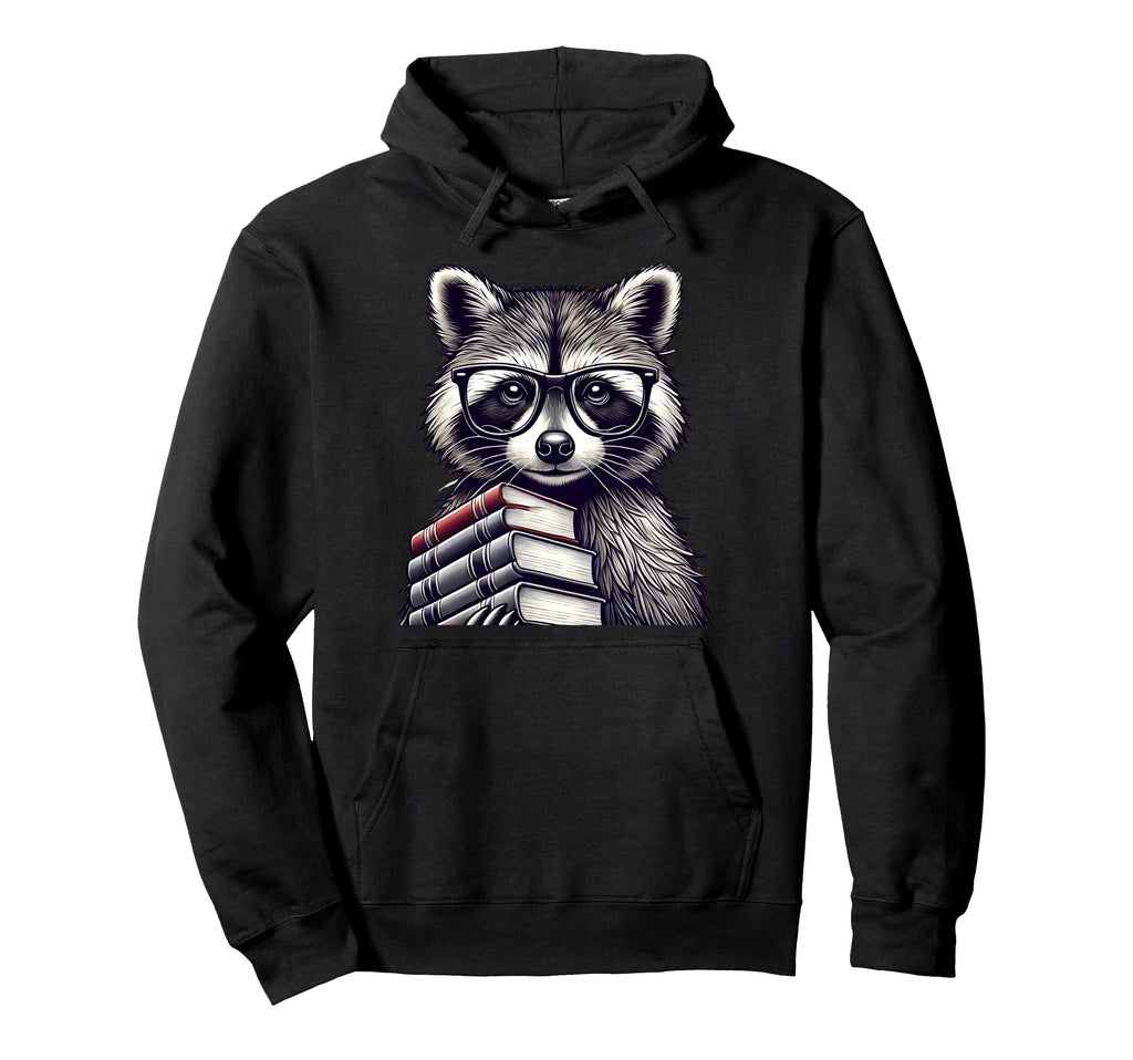 Raccoon Glasses And Books Hoodie - Trendy Graphic for Adults - T-Shirt, Sweatshirt, Hoodie