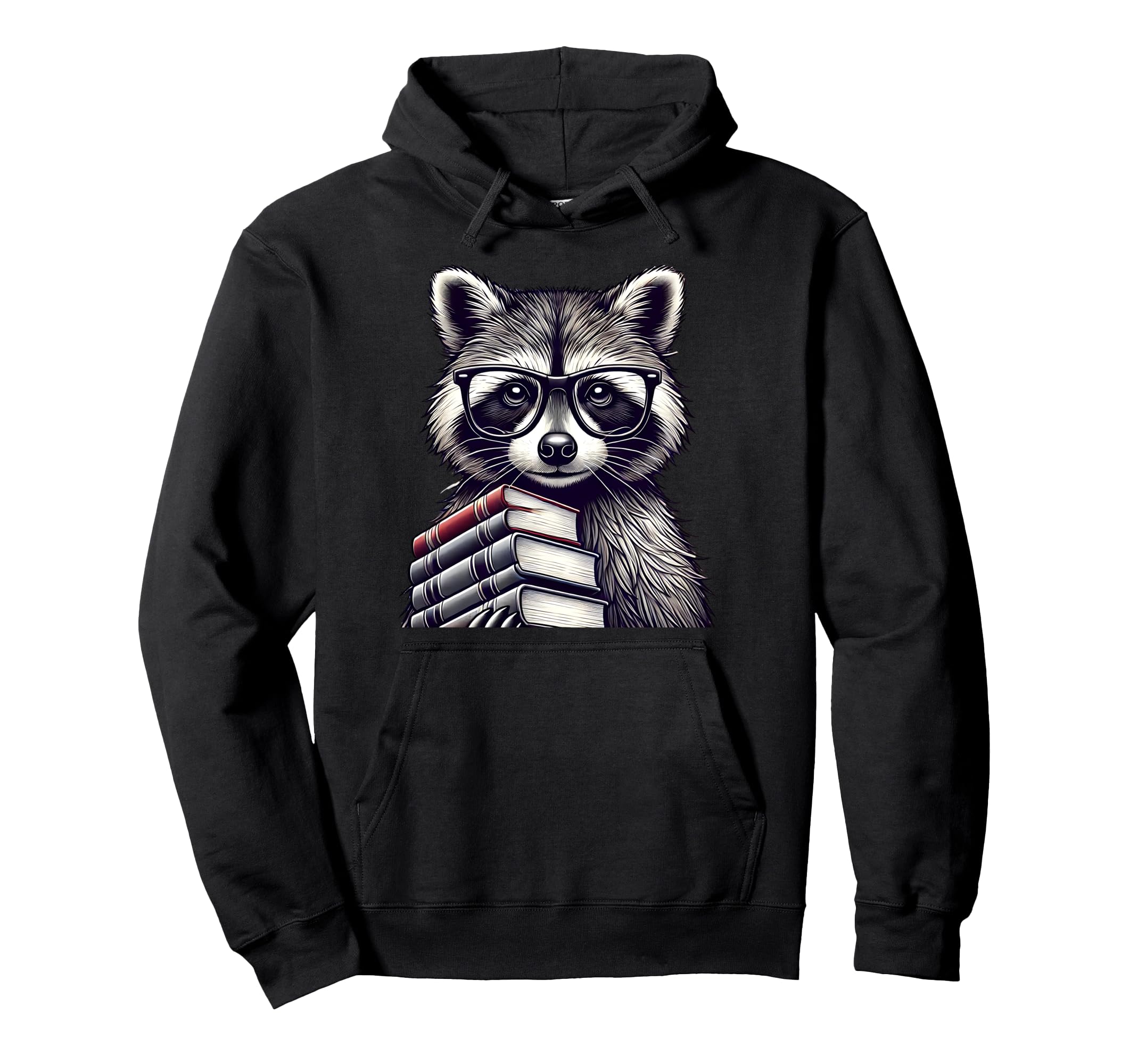 Raccoon Glasses And Books Hoodie - Trendy Graphic for Adults - T-Shirt, Sweatshirt, Hoodie