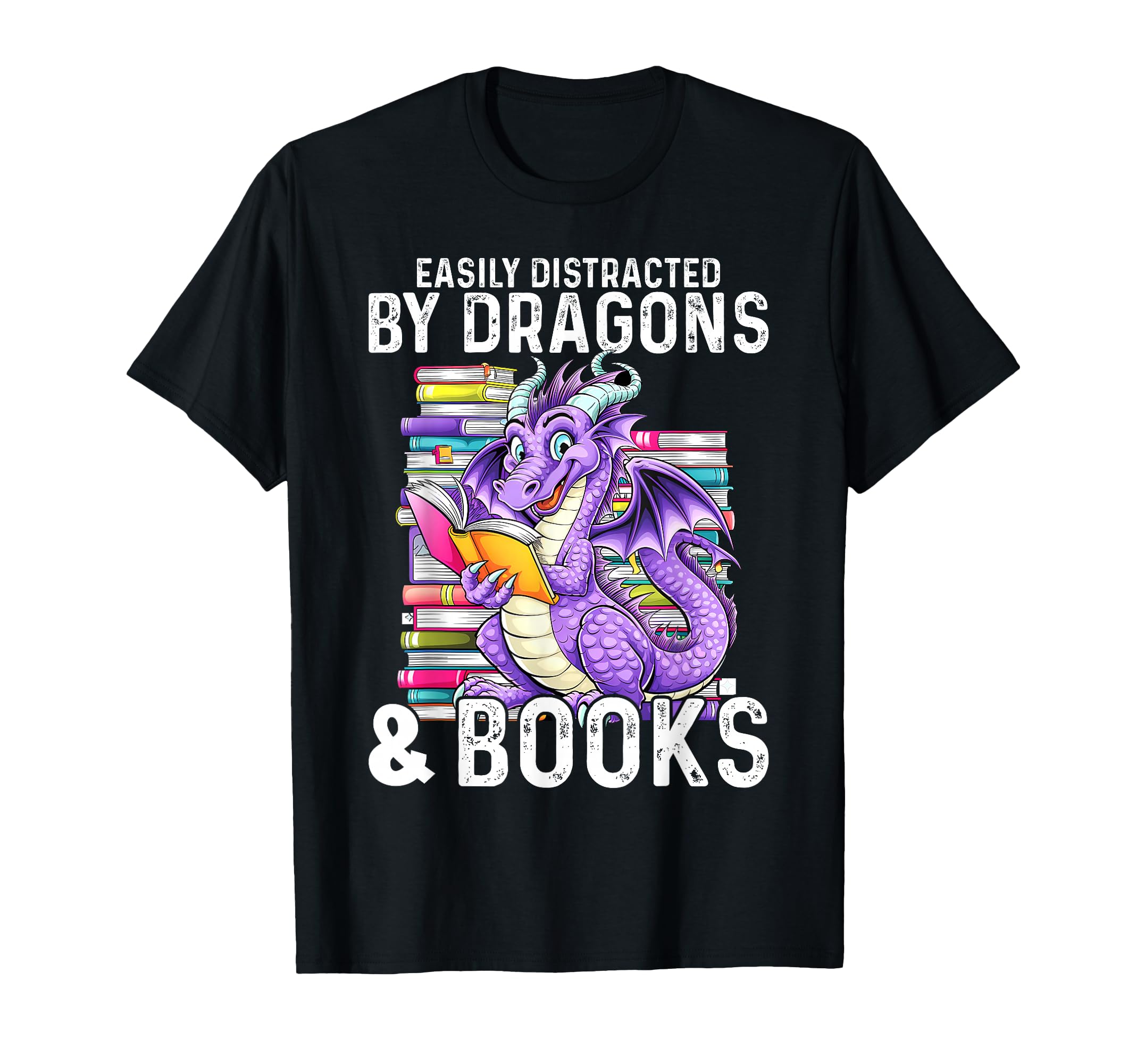 Easily Distracted Dragon And Books T-Shirt - Novelty Apparel for Adults - T-Shirt, Sweatshirt, Hoodie