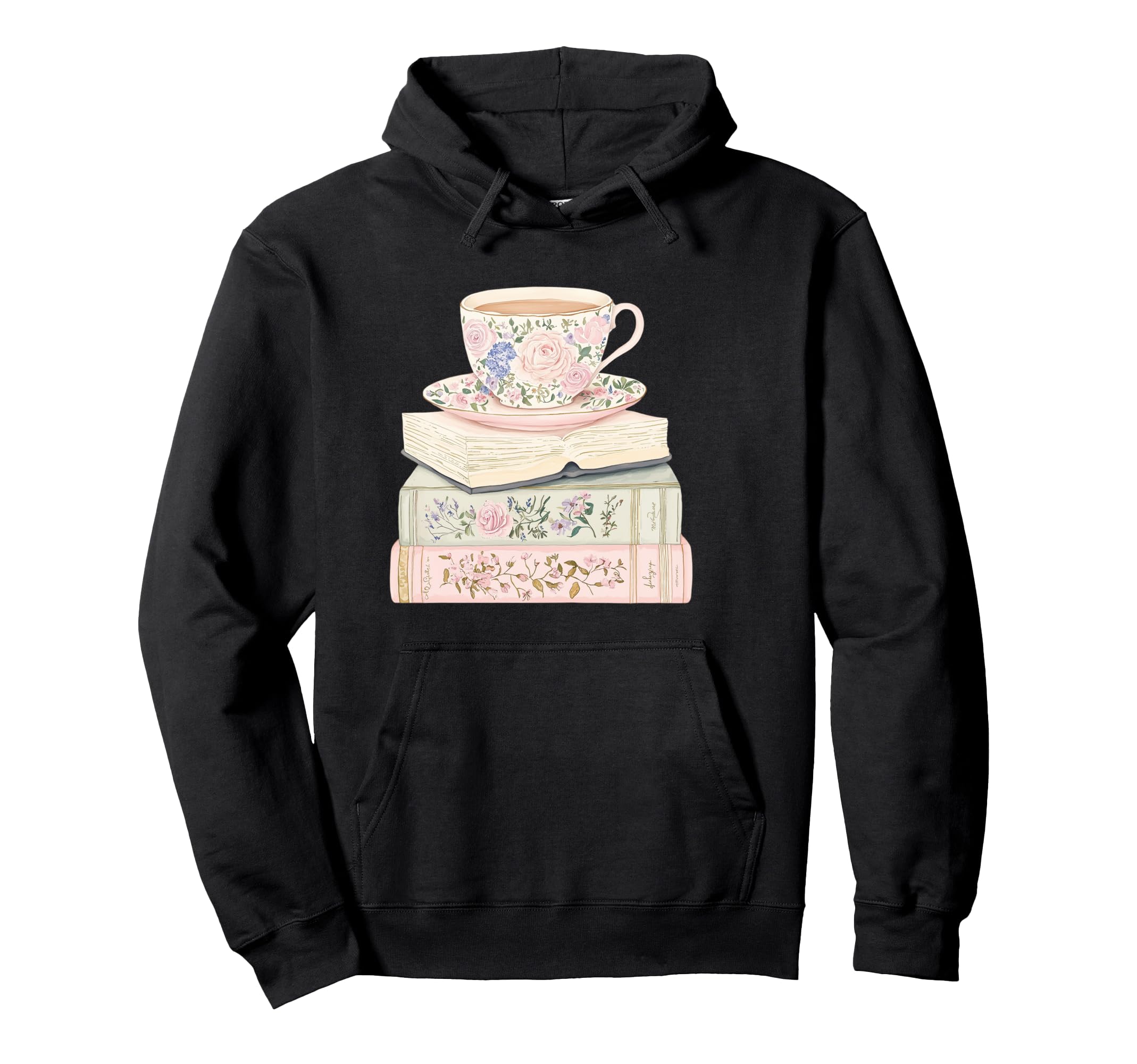 Books And Tea Pastel Book Lover Hoodie - Custom Art Print for Adults - T-Shirt, Sweatshirt, Hoodie