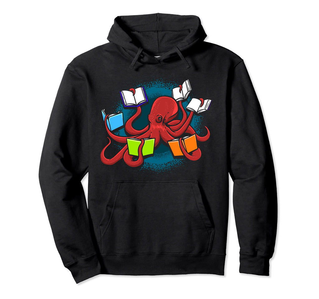 Octopus Reading Books Reader Bookworm Hoodie - Novelty Apparel Men Women - T-Shirt, Sweatshirt, Hoodie
