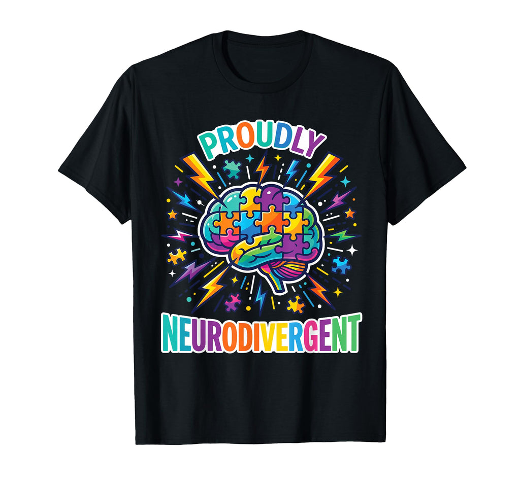 Proudly Neurodivergent Brain Puzzle T-Shirt - Novelty Apparel Men Women - T-Shirt, Sweatshirt, Hoodie