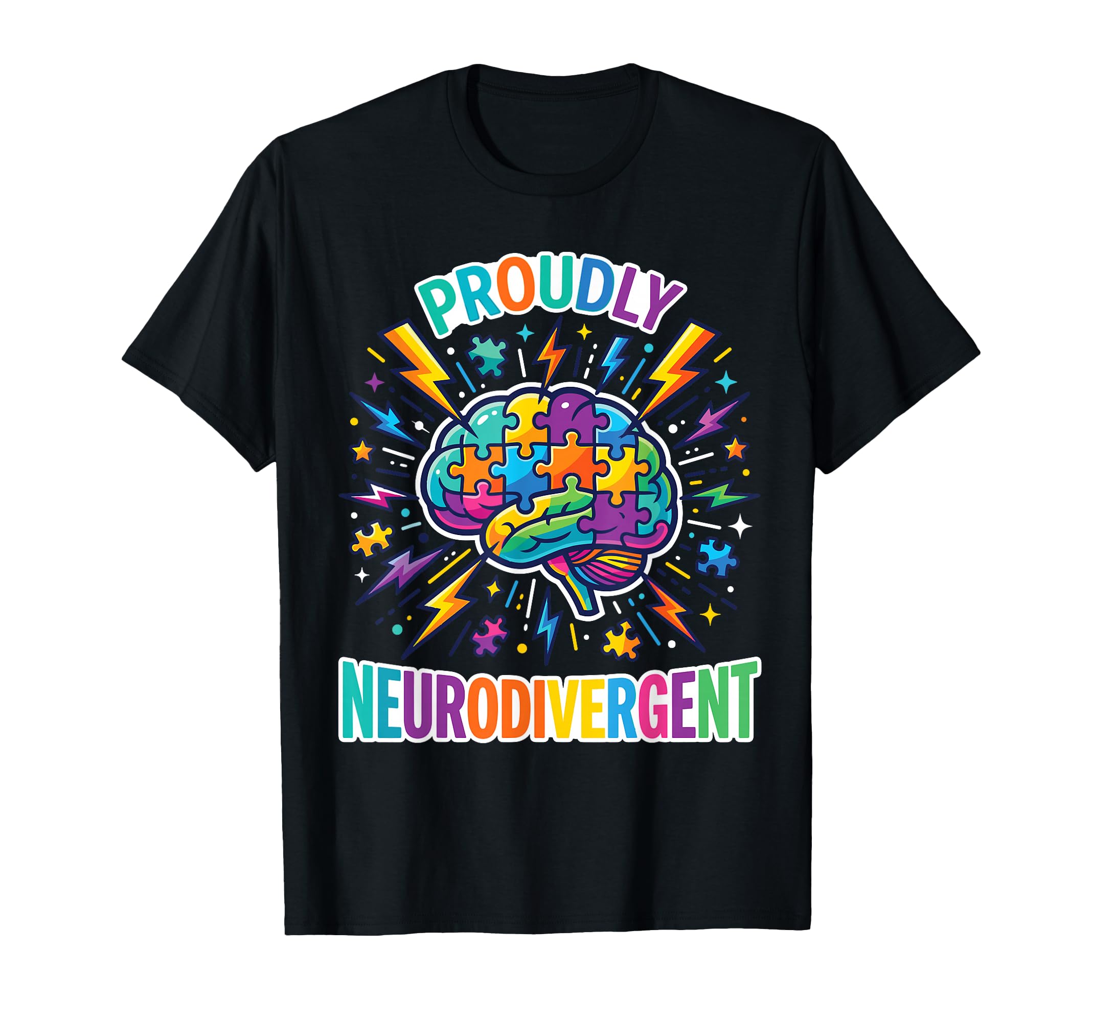Proudly Neurodivergent Brain Puzzle T-Shirt - Novelty Apparel Men Women - T-Shirt, Sweatshirt, Hoodie