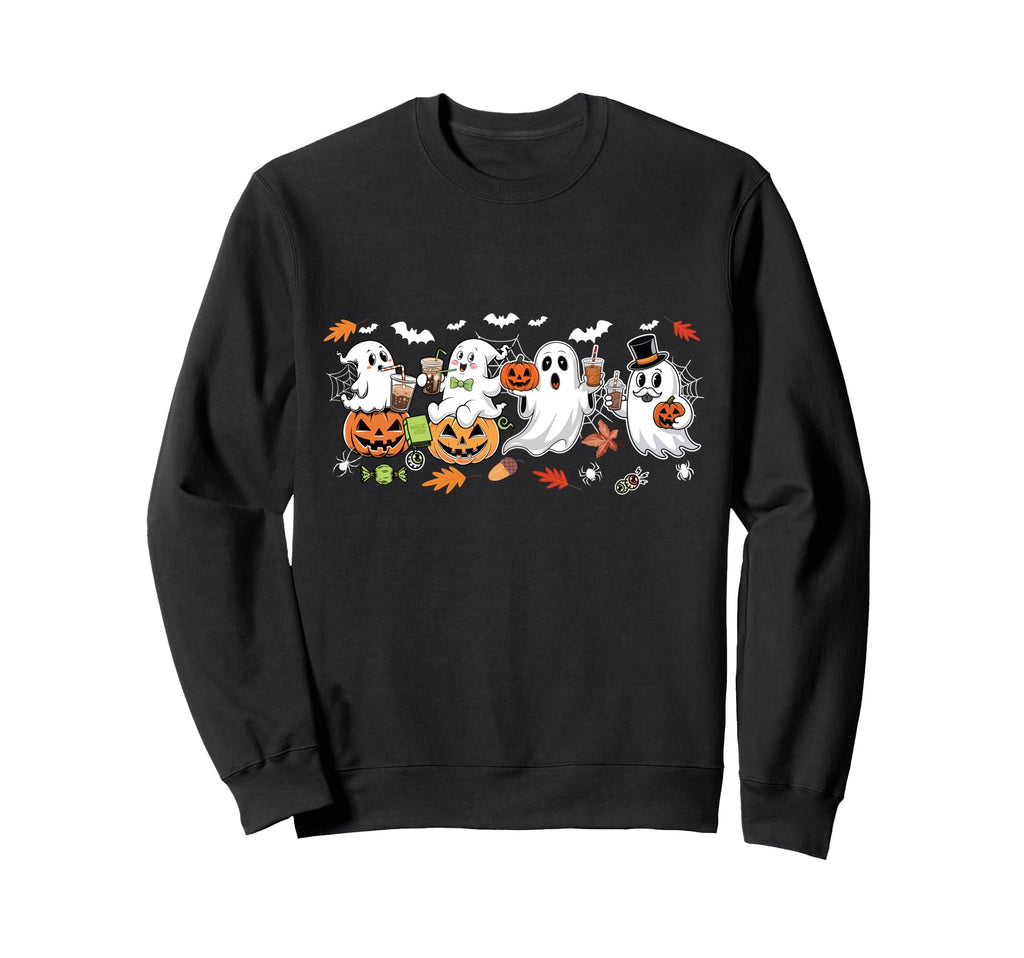 Ghost Drinking Coffee Halloween Ghost Sweatshirt - Custom Art Print Unisex - T-Shirt, Sweatshirt, Hoodie