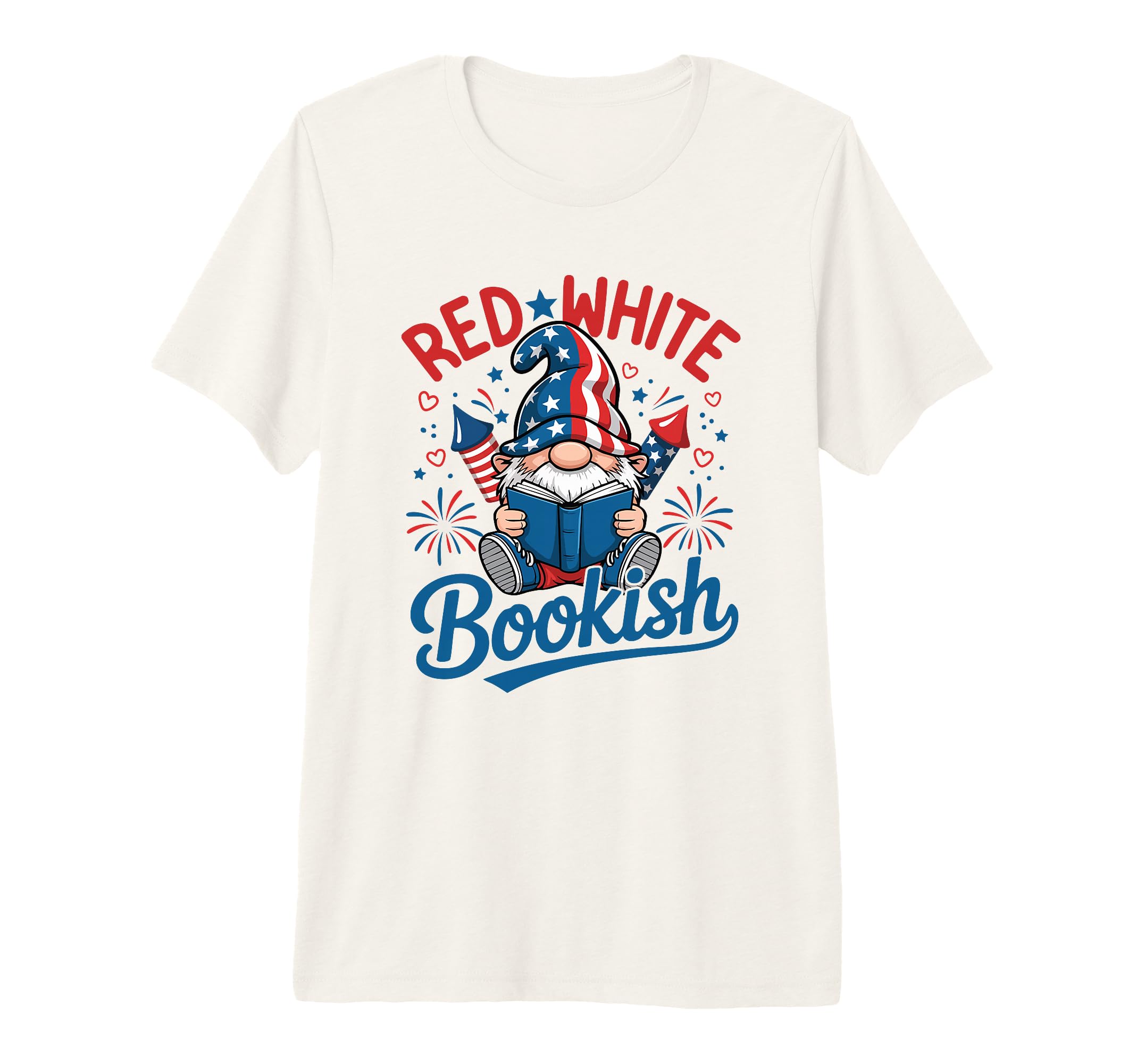 Patriotic Gnome Book Fireworks Red T-Shirt - Novelty Apparel for Adults - T-Shirt, Sweatshirt, Hoodie