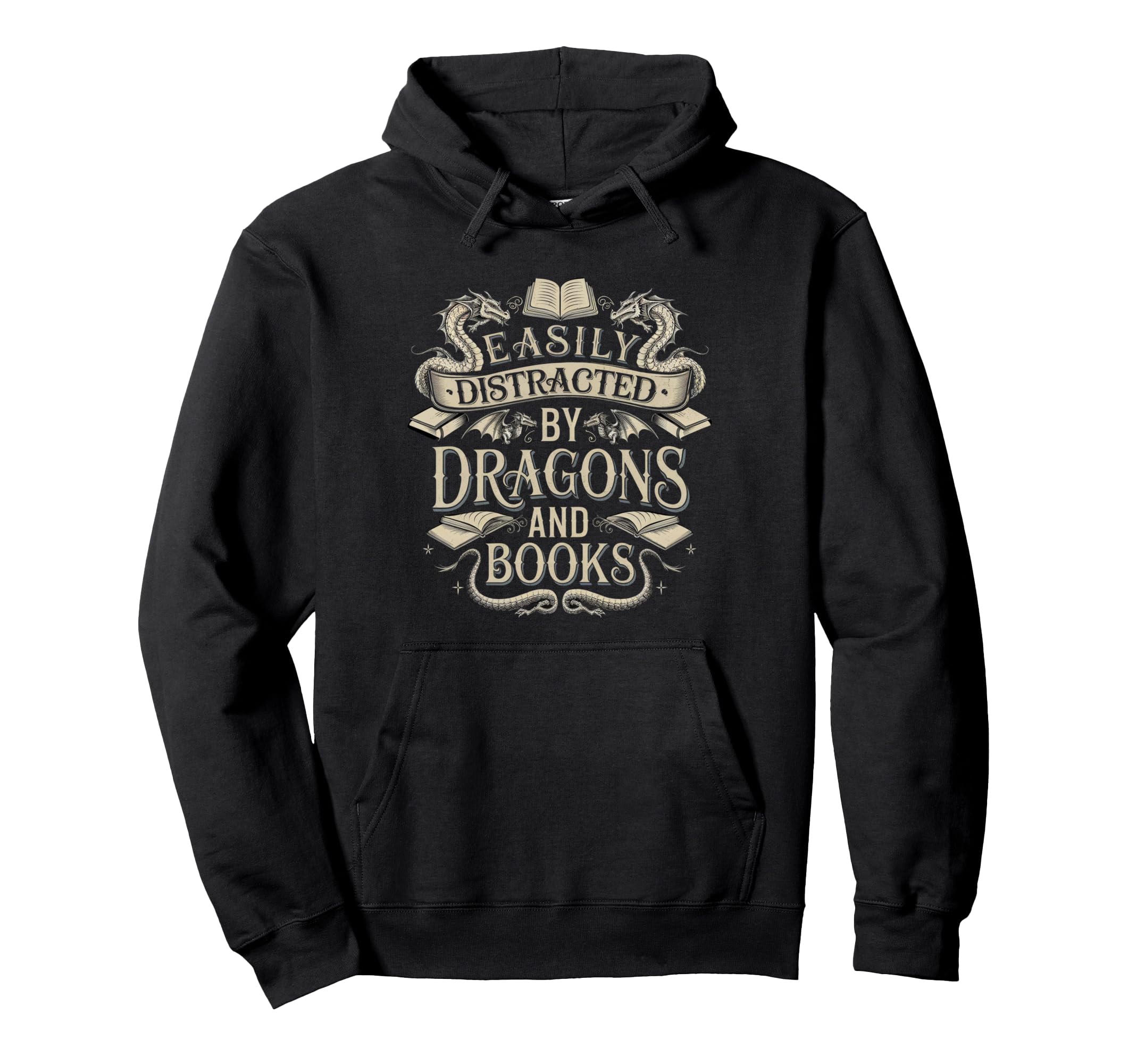Easily Distracted Dragons And Books Nerd Hoodie - Graphic Print for Adults - T-Shirt, Sweatshirt, Hoodie