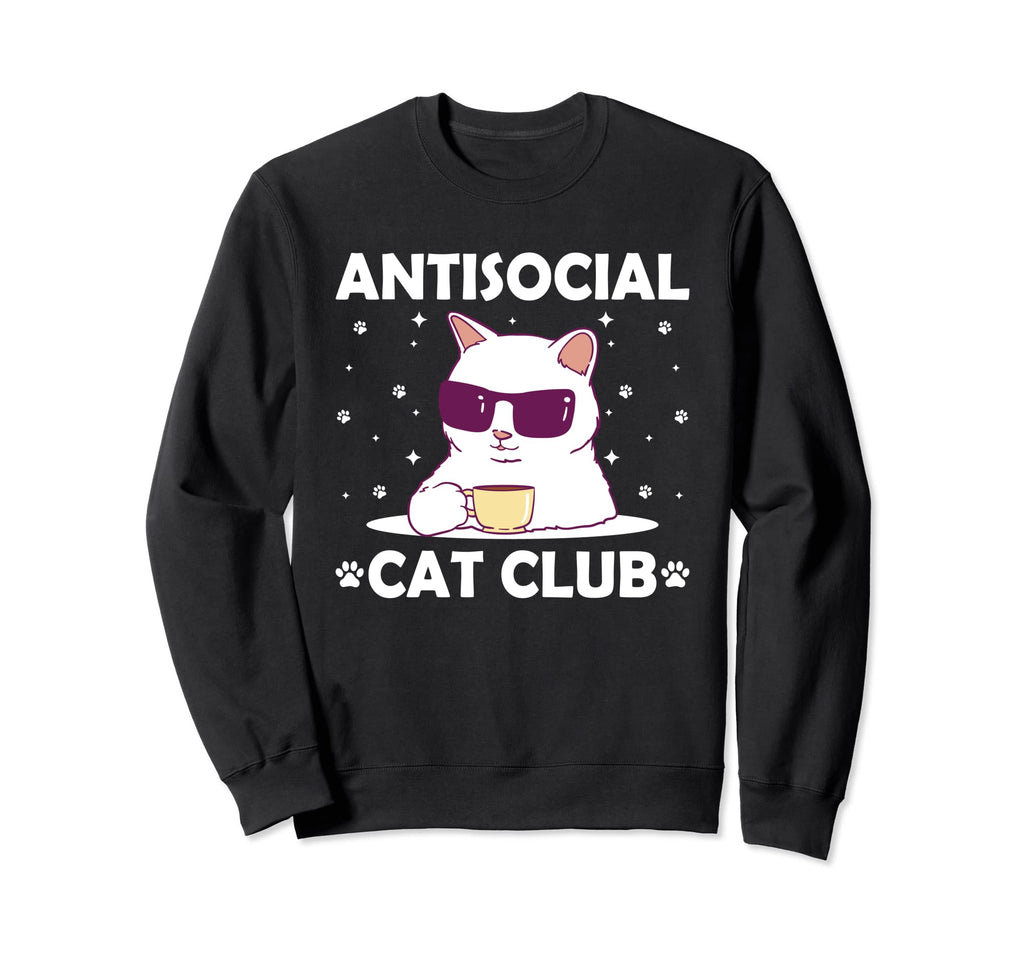 Antisocial Cat Club Introvert Cat Lover Sweatshirt - Graphic Print Unisex - T-Shirt, Sweatshirt, Hoodie