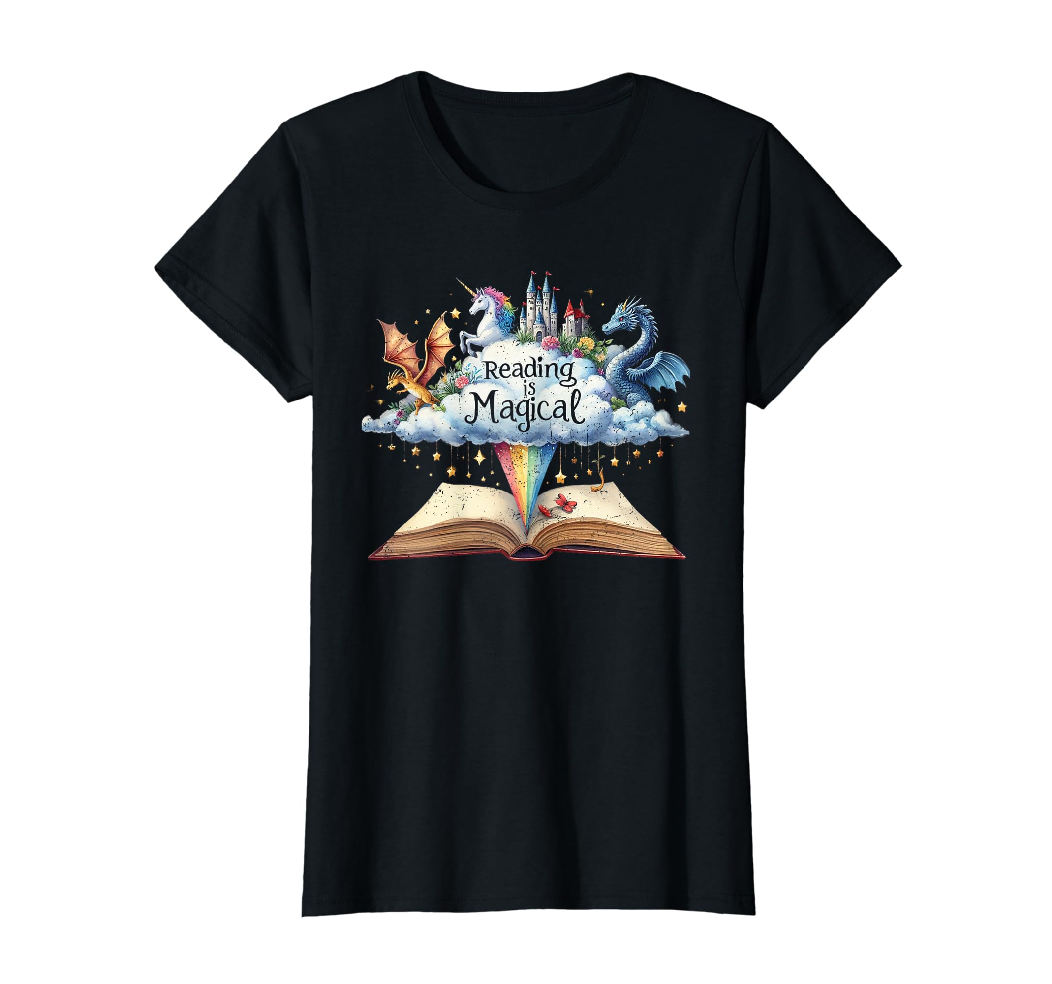 Reading Is Magical Unicorn Dragon T-Shirt - Minimalist Print for Adults - T-Shirt, Sweatshirt, Hoodie