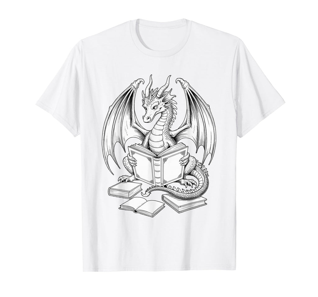 Dragon Reading Book Bookworm Books T-Shirt - Custom Art Print Men Women - T-Shirt, Sweatshirt, Hoodie