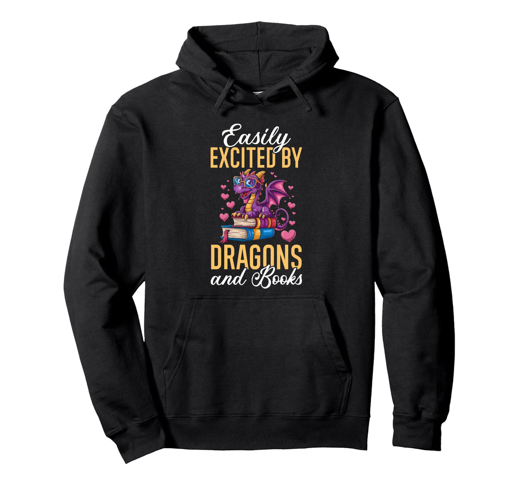 Dragon Reading Easily Excited Dragons And Hoodie - Graphic Print Men Women - T-Shirt, Sweatshirt, Hoodie