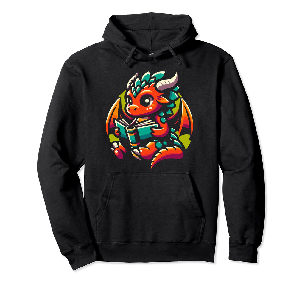 Dragon Reading Book Dragon Enthusiast Hoodie - Minimalist Print Men Women - T-Shirt, Sweatshirt, Hoodie