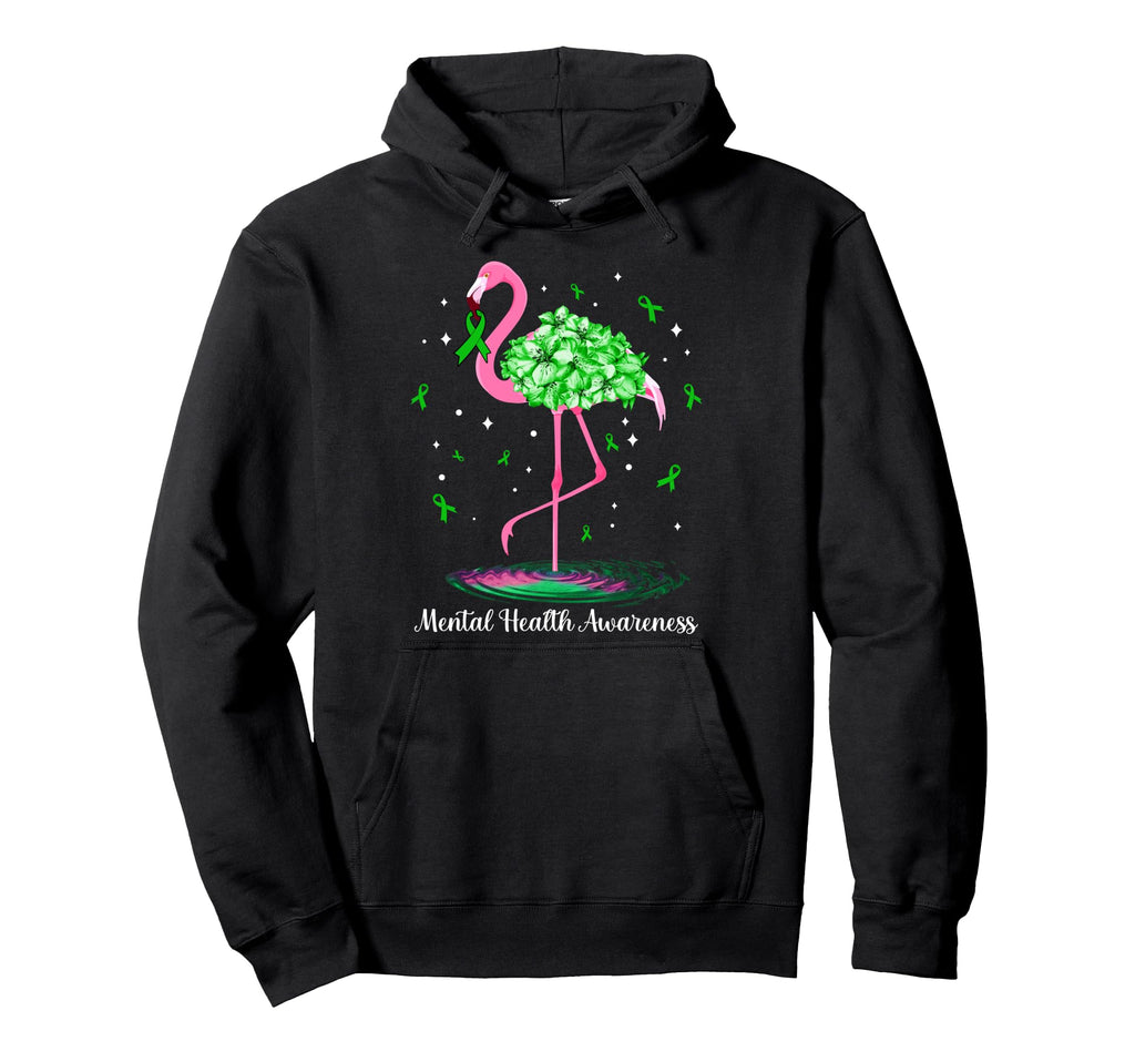 Flamingo Green Ribbon Mental Health Hoodie - Custom Art Print for Adults - T-Shirt, Sweatshirt, Hoodie