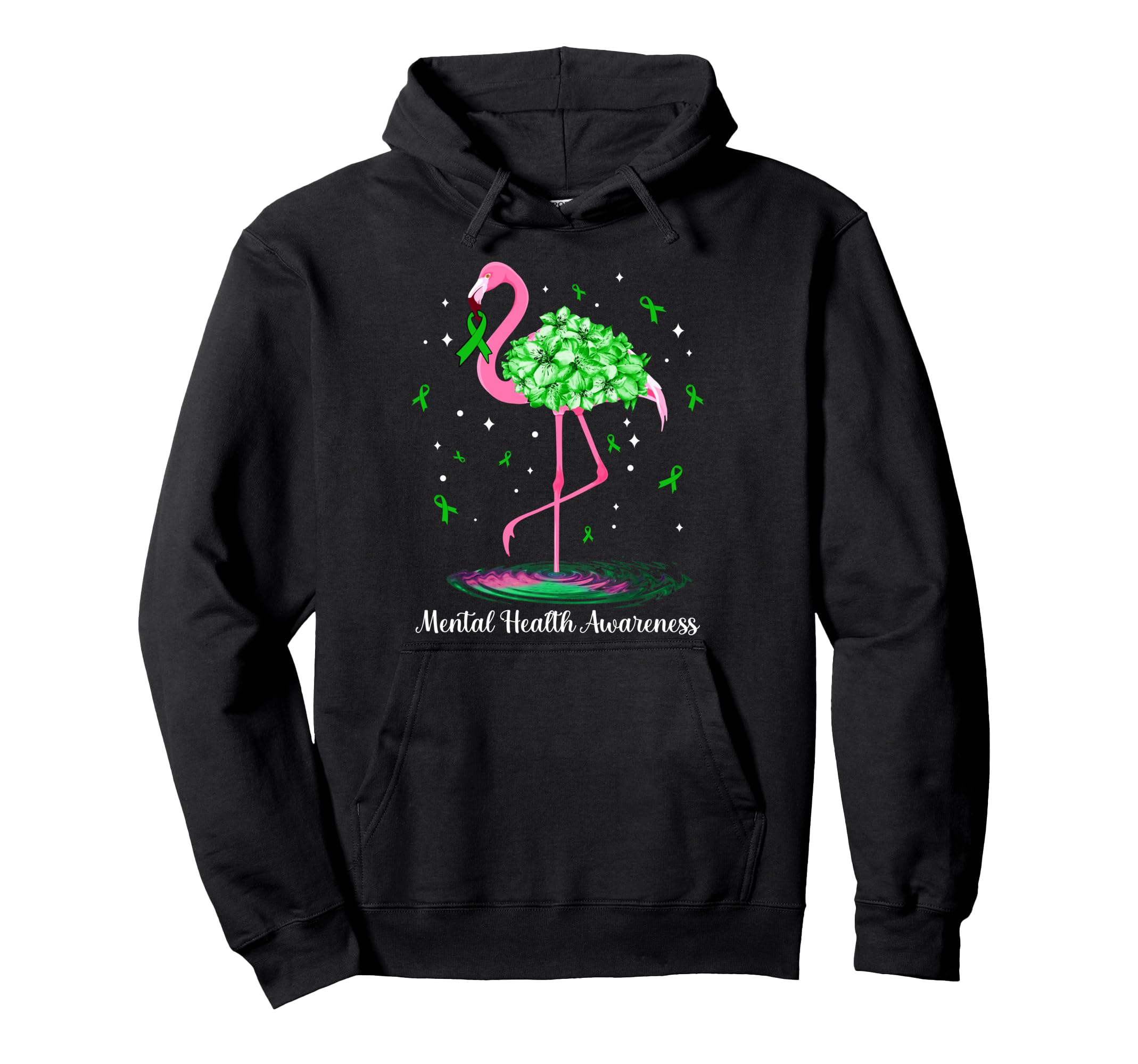 Flamingo Green Ribbon Mental Health Hoodie - Custom Art Print for Adults - T-Shirt, Sweatshirt, Hoodie