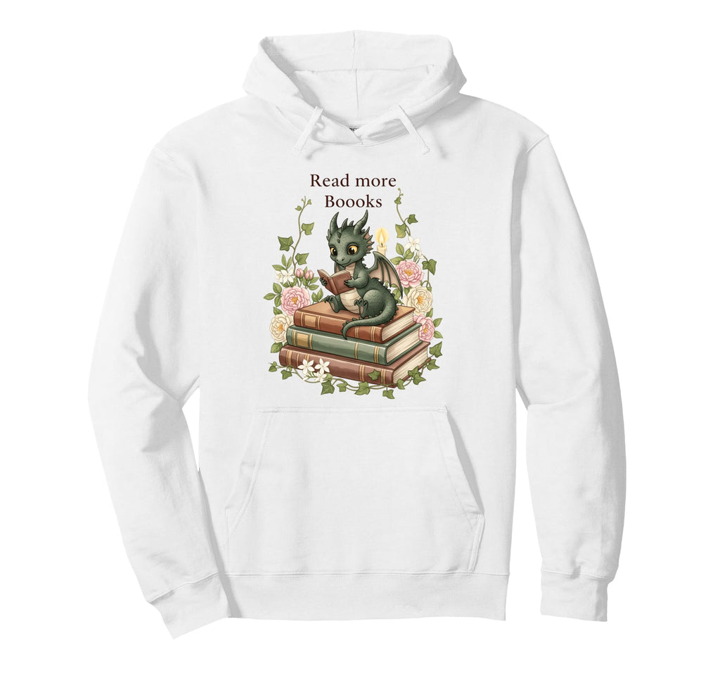 Read More Booooks Dragon Reading Hoodie - Fun Novelty Design Men Women - T-Shirt, Sweatshirt, Hoodie