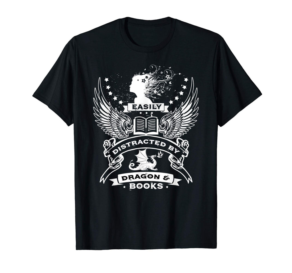 Easily Distracted Dragon And Books T-Shirt - Novelty Apparel Men Women - T-Shirt, Sweatshirt, Hoodie